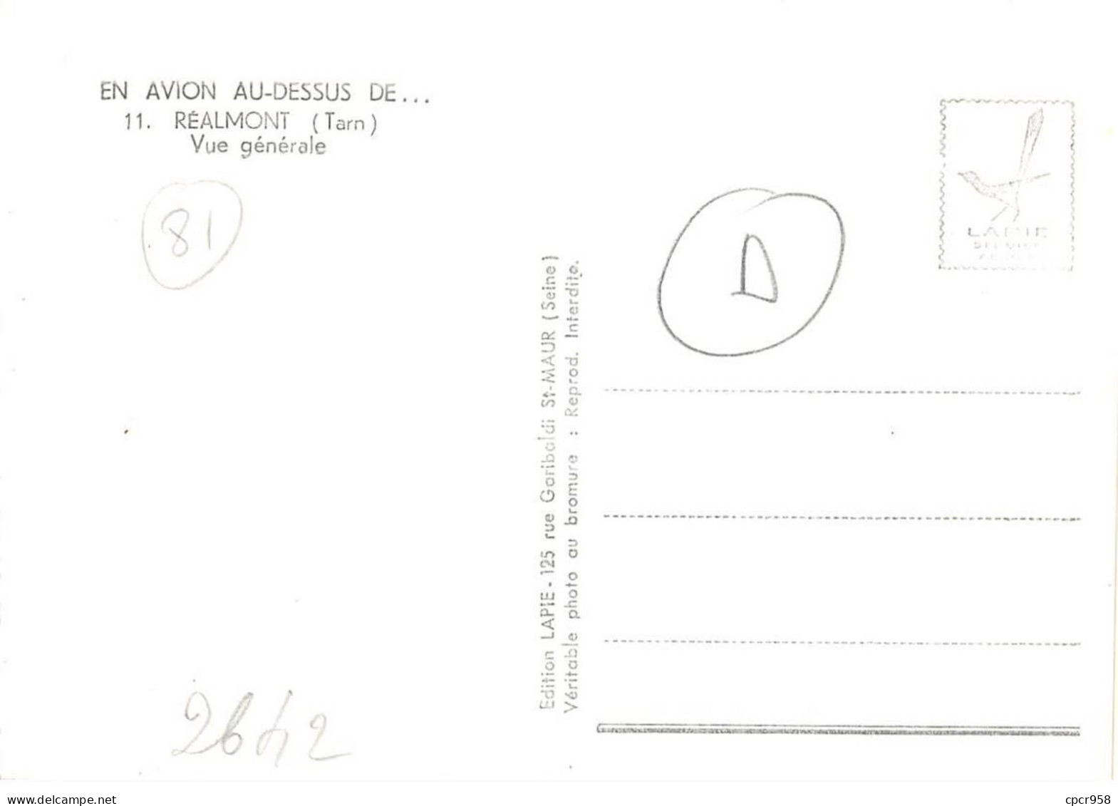 81 . N°sac10818 . Realmont . Vue Générale N°11 . En Avion Au Dessus De . Cpsm 10X15 Cm . LAPIE - Realmont