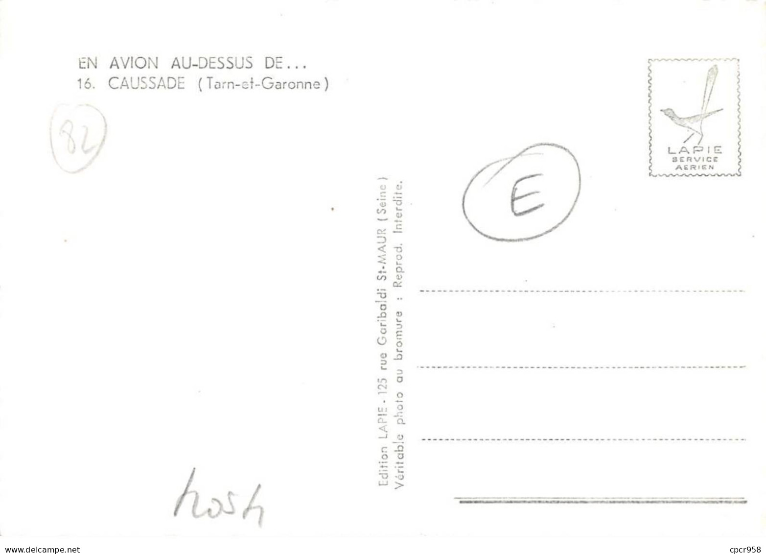 82 . N°sac10824 . CAUSSADE . N°16 . En Avion Au Dessus De . Cpsm 10X15 Cm . LAPIE - Caussade