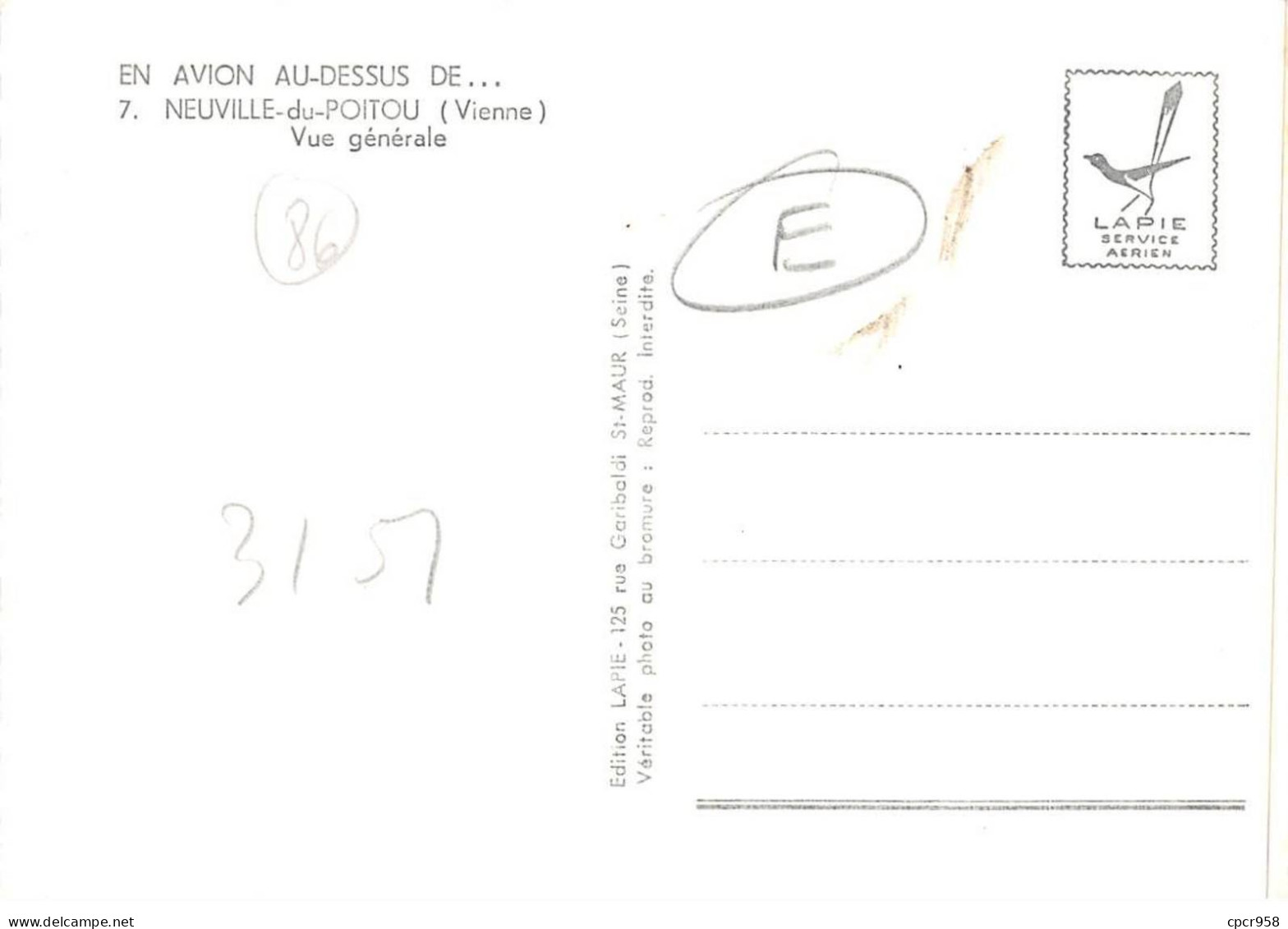 86 . N°sac10990 . Neuville-du-poitou . Vue Générale N°7 . En Avion Au Dessus De . Cpsm 10X15 Cm . LAPIE - Neuville En Poitou