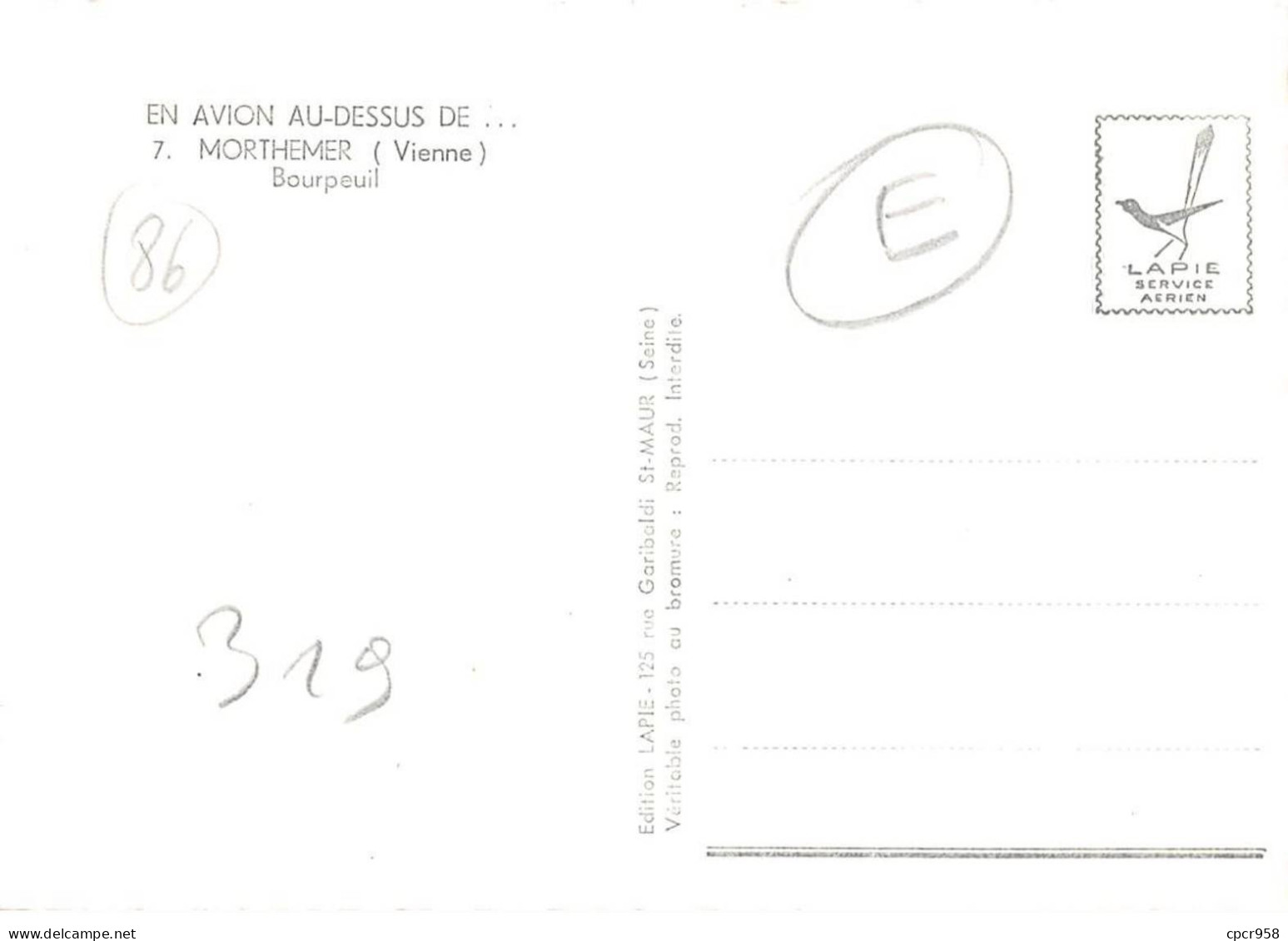 86 . N°sac11042 . MORTHEMER . Bourpeuil N°7 . En Avion Au Dessus De . Cpsm 10X15 Cm . LAPIE - Montmorillon