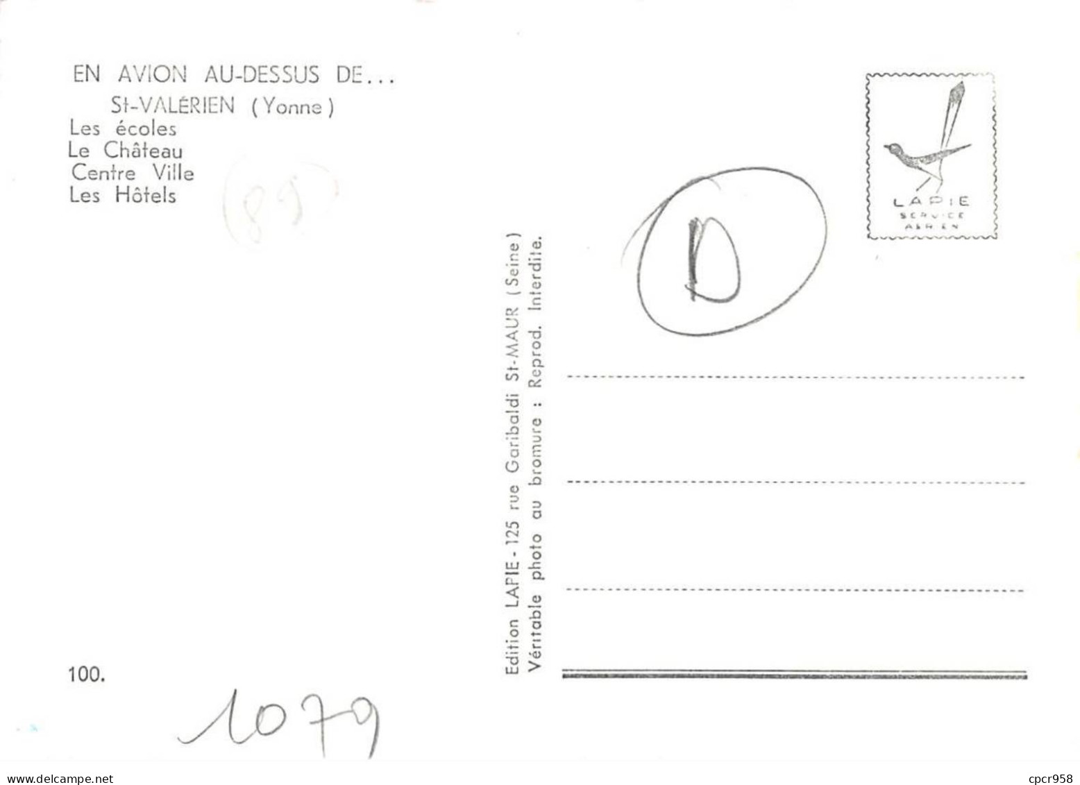 89 . N°sac11241 . Saint-valérien . Les écoles, Centre Ville, Les Hotels . En Avion Au Dessus De . Cpsm 10X15 Cm . LAPIE - Saint Valerien