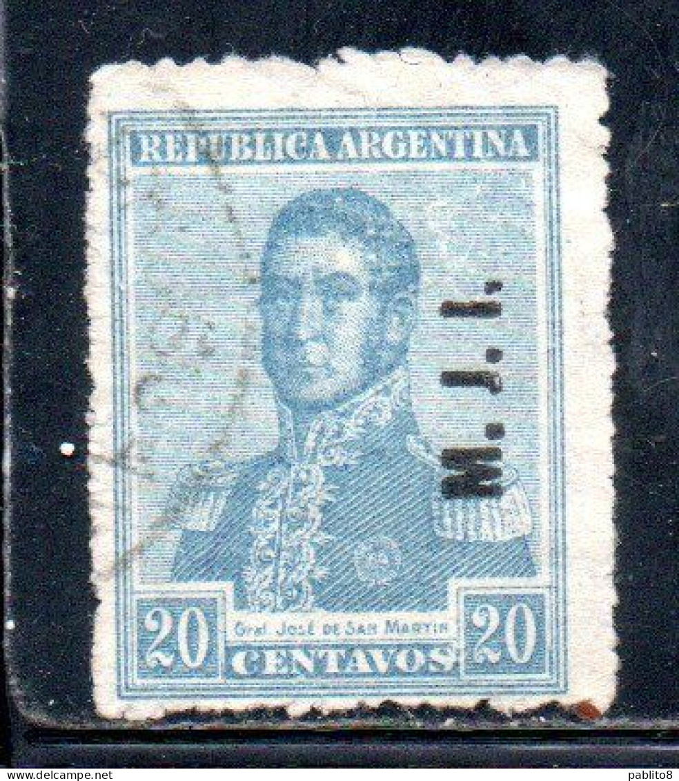 ARGENTINA 1918 1919 OFFICIAL DEPARTMENT STAMP OVERPRINTED M.J.I. MINISTRY OFJUSTICE AND INSTRUCTION MJI 20c USED USADO - Officials