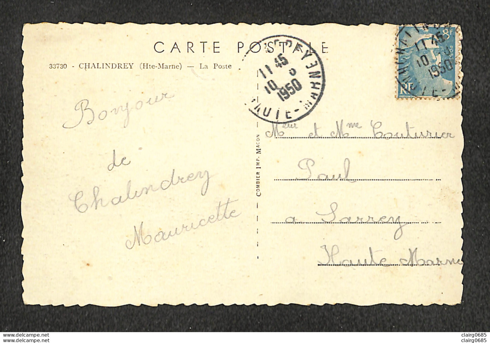 52 - CHALINDREY - La Poste - 1950 - Chalindrey