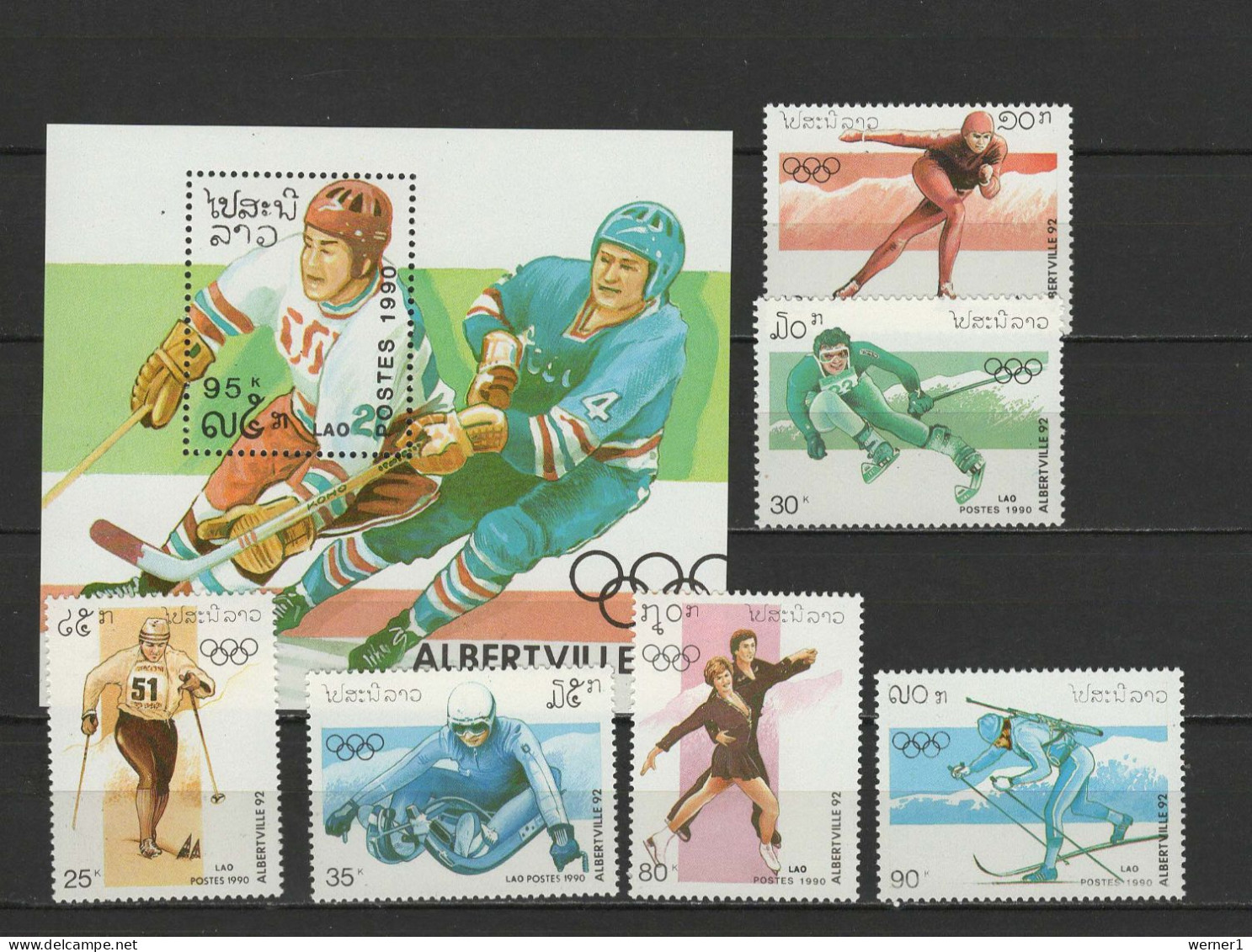 Laos 1990 Olympic Games Albertville Set Of 6 + S/s MNH - Inverno1992: Albertville