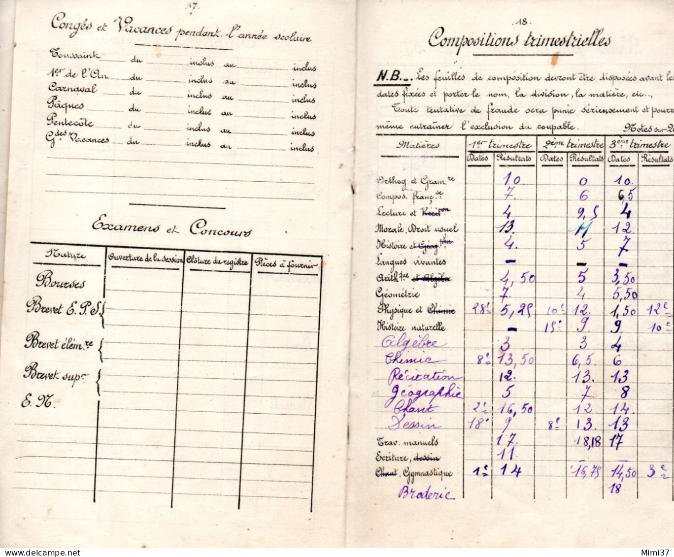 TOURS 37 LIVRET SCOLAIRE DE L'ECOLE PRIMAIRE SUPERIEURS DE JEUNES FILLES 1923 1924 - Diploma's En Schoolrapporten