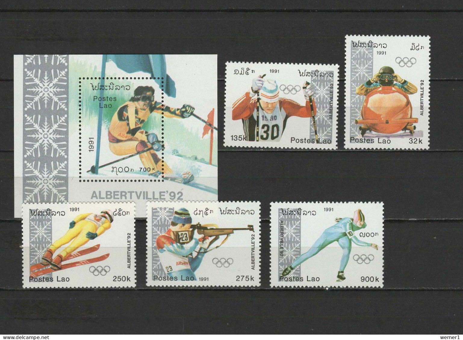 Laos 1991 Olympic Games Albertville Set Of 5 + S/s MNH - Winter 1992: Albertville