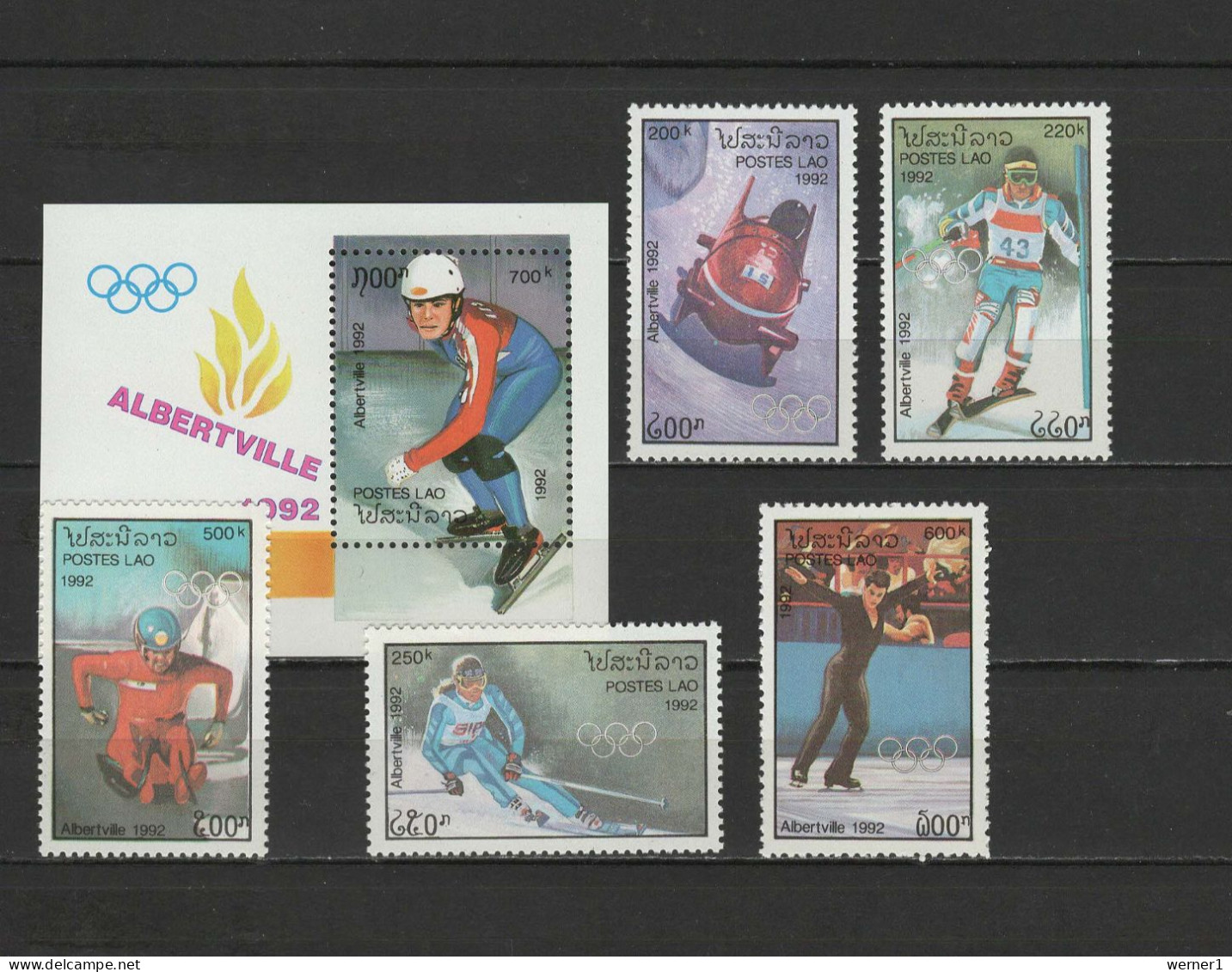 Laos 1992 Olympic Games Albertville Set Of 5 + S/s MNH - Hiver 1992: Albertville
