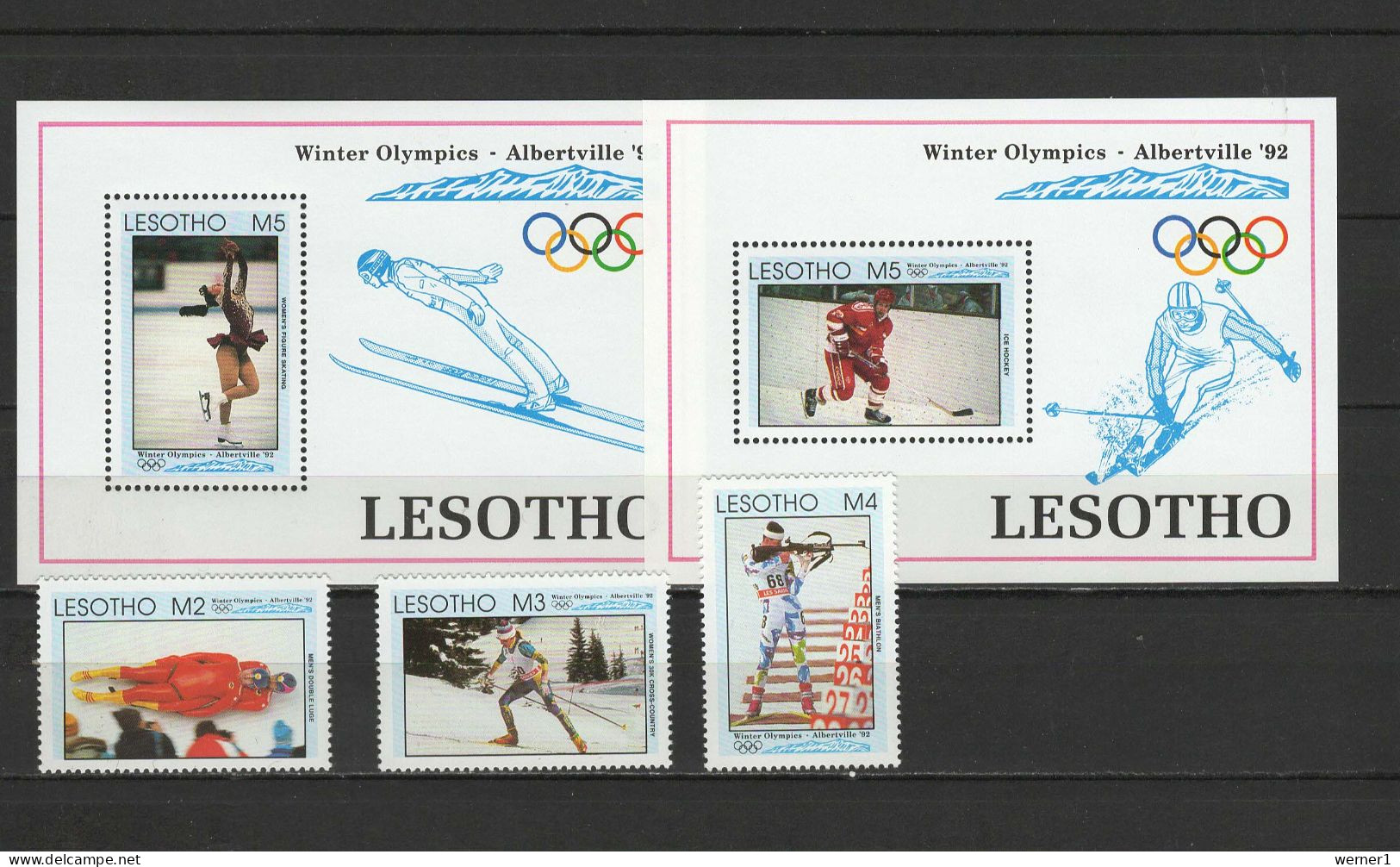 Lesotho 1992 Olympic Games Albertville Set Of 3 + 2 S/s MNH - Inverno1992: Albertville
