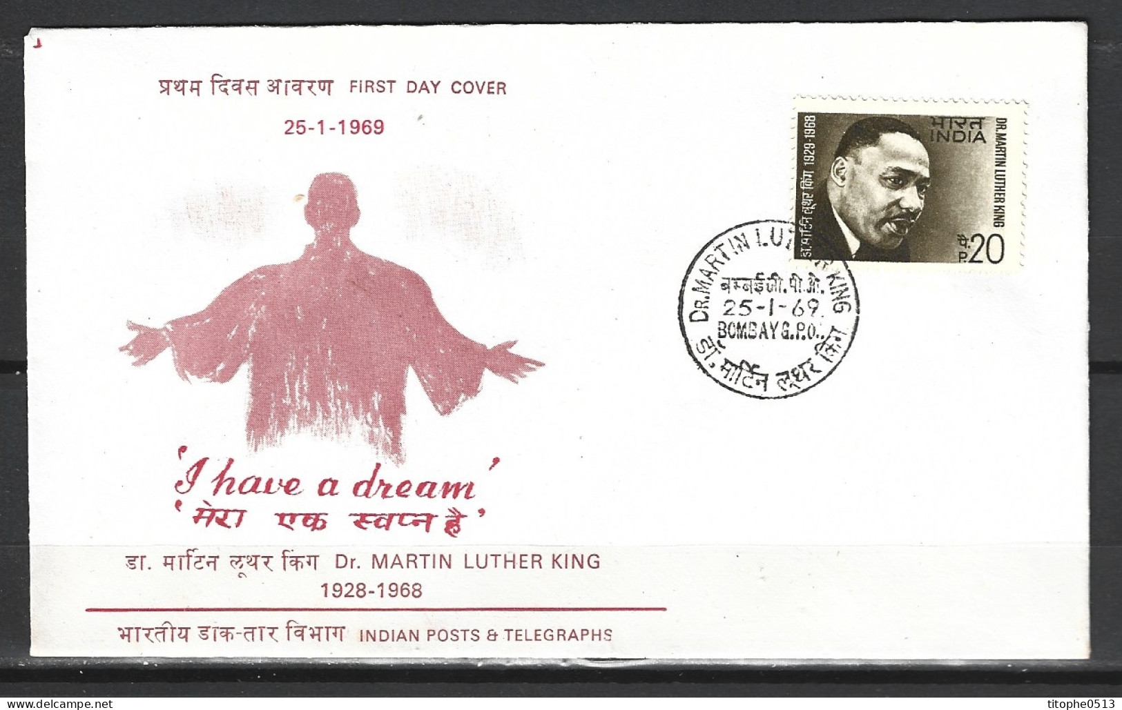 INDE. N°270 Sur Enveloppe 1er Jour (FDC) De 1969. Martin Luther King. - Martin Luther King