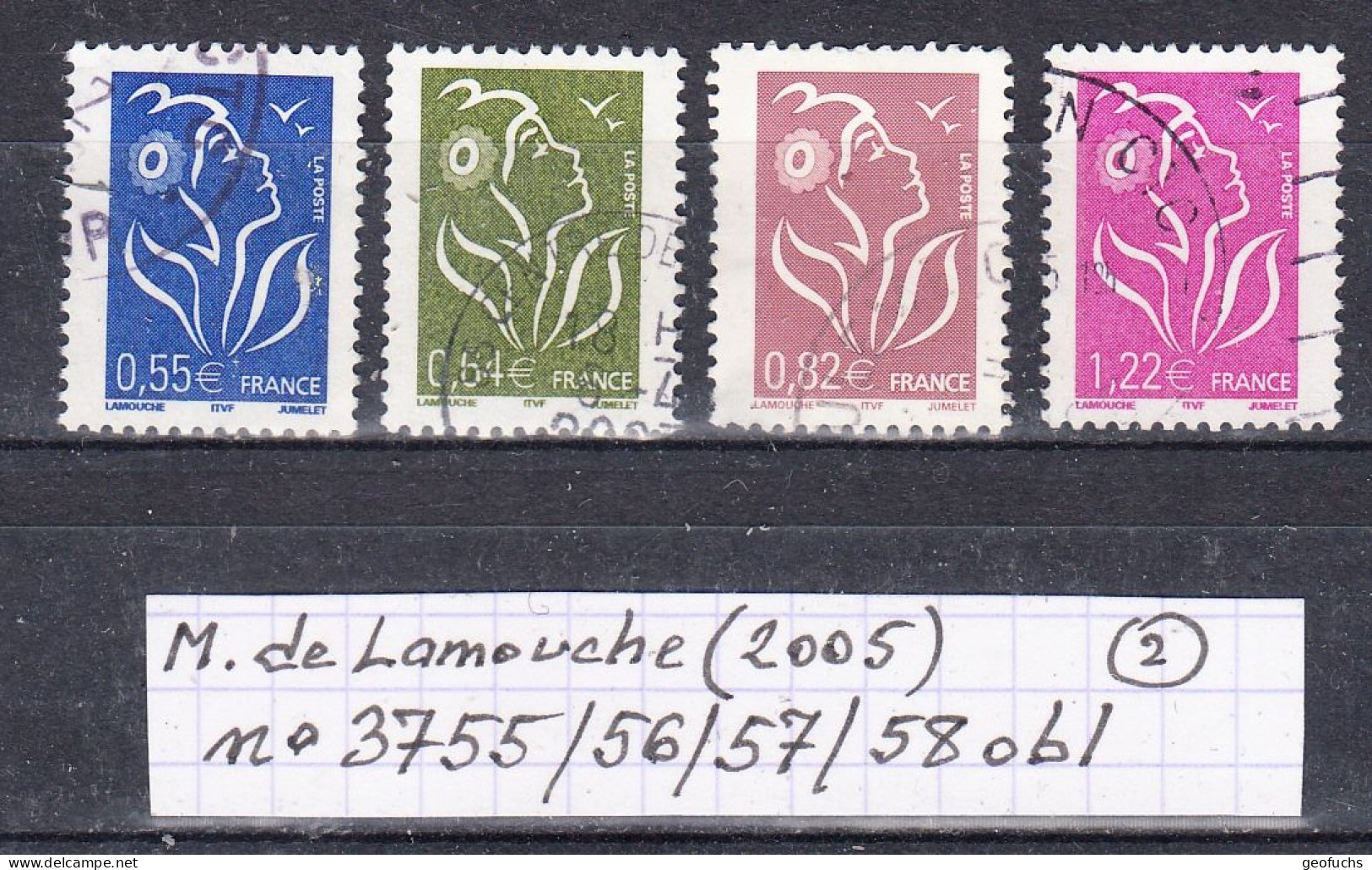 France Marianne De Lamouche (2005) Y/T N° 3755/56/57/58 Oblitérés (lot 2) - 2004-2008 Marianne Van Lamouche