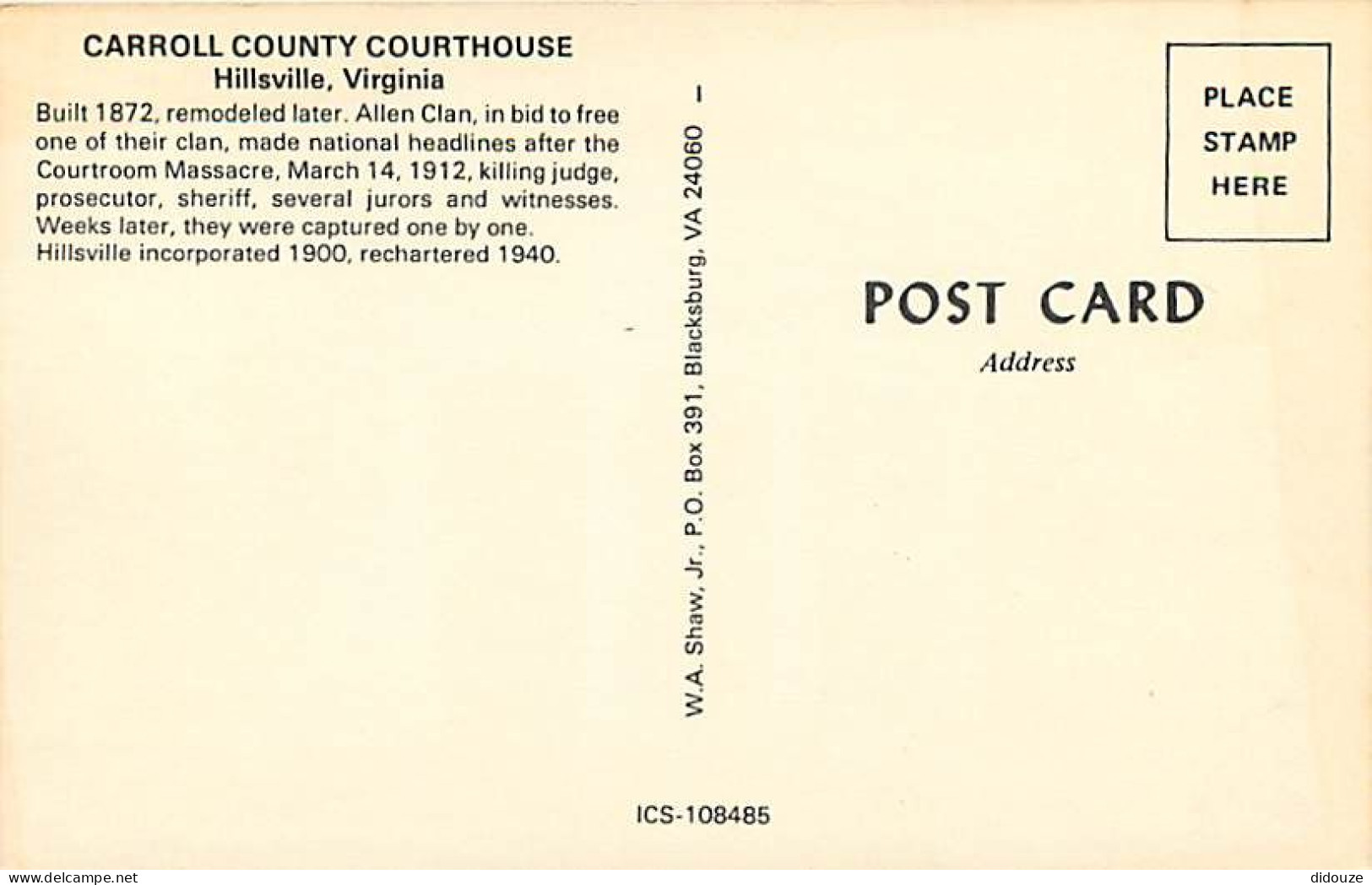 Etats Unis - Hillsville - Carroll County Courthouse - Etat De Virginie - Virginia State - CPSM Format CPA - Carte Neuve  - Autres & Non Classés