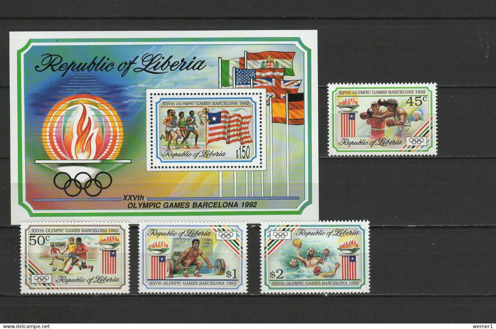 Liberia 1992 Olympic Games Barcelona, Boxing, Football Soccer, Weightlifting Etc. Set Of 4 + S/s MNH - Estate 1992: Barcellona