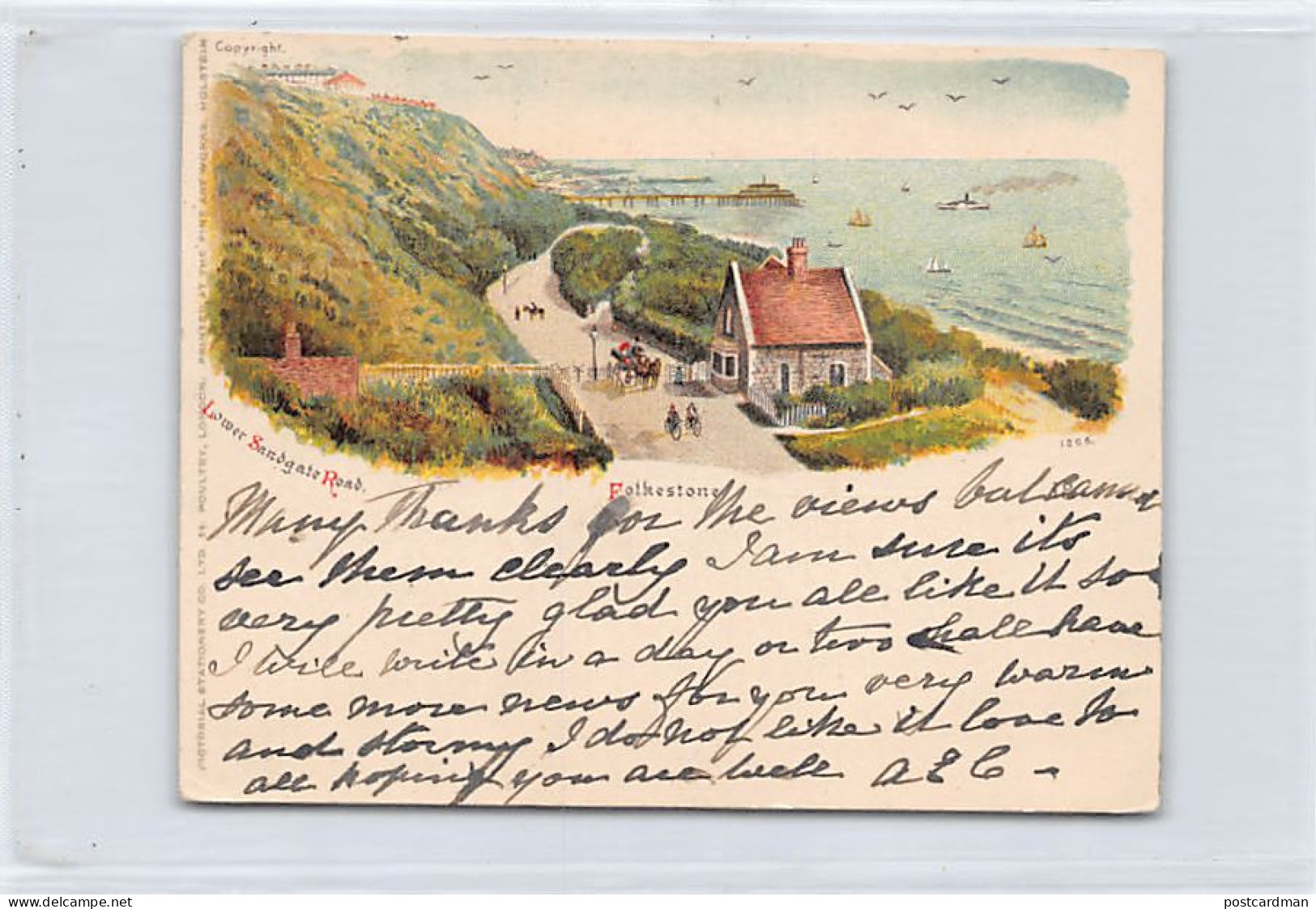 England - FOLKESTONE (Kent) Lower Sandgate Road - LITHO - FORERUNNER POSTCARD Small Size - Publ. Pictorial Staionery Co. - Folkestone