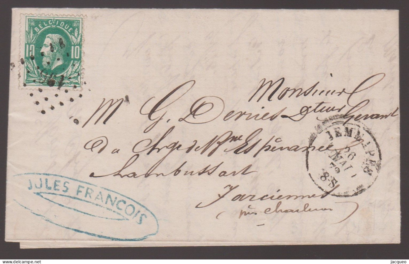 N°30  LAC OBL PT.196 JEMAPPES  VERS FARCIENNES - 1869-1883 Leopold II