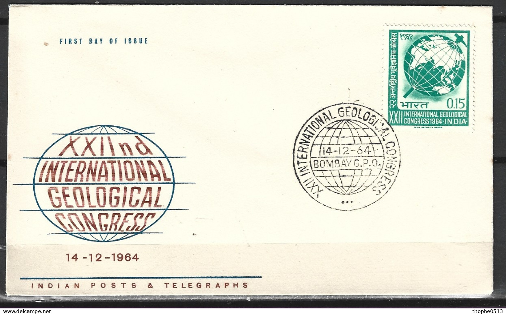 INDE. N°181 Sur Enveloppe 1er Jour (FDC) De 1964. Congrès De Géologie. - Autres & Non Classés