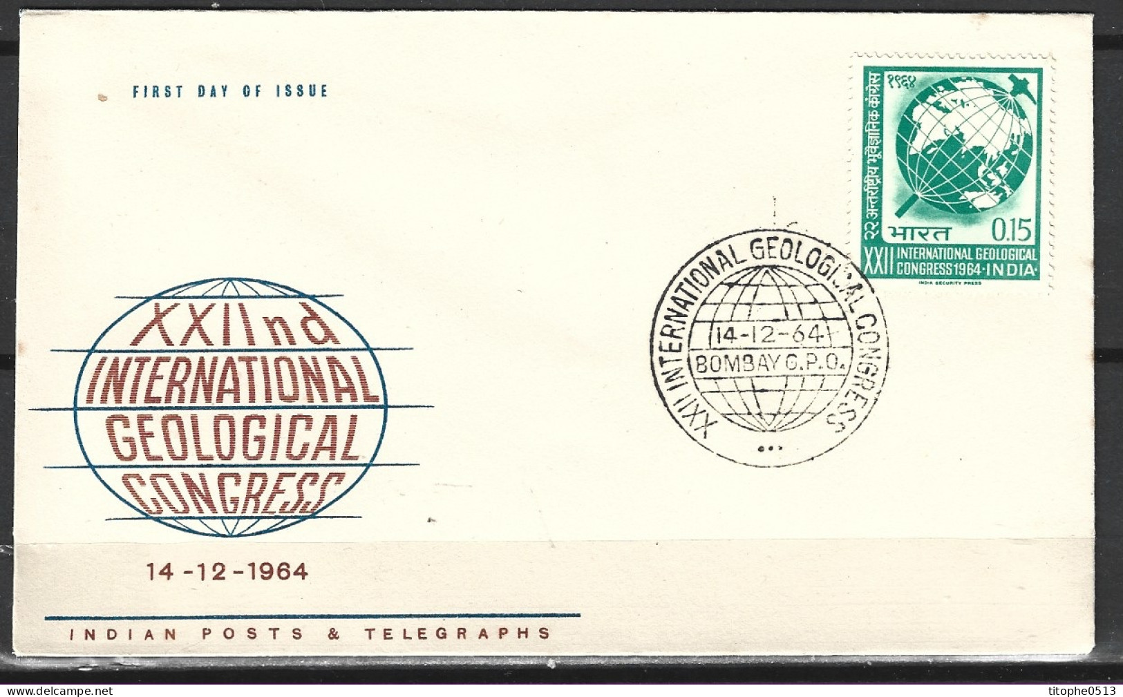 INDE. N°181 Sur Enveloppe 1er Jour (FDC) De 1964. Congrès De Géologie. - Otros & Sin Clasificación