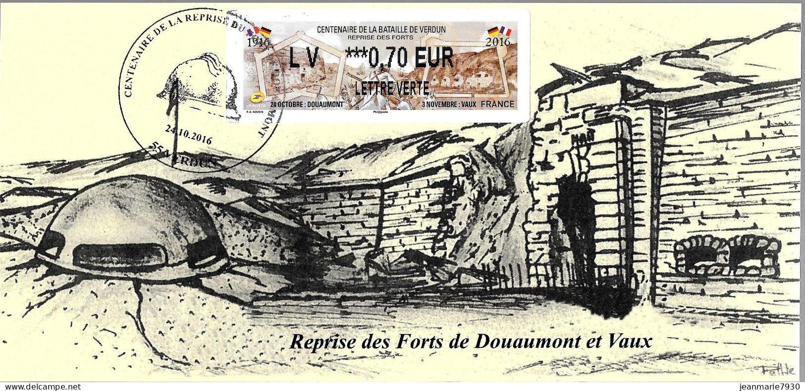 J23 - CP DE VERDUN DU 24/10/16-DECLENCHEMENT DE LA BATAILLE DE VERDUN-REPRISE DES FORTS DE DOUAUMONT ET VAUX - 2010-... Viñetas De Franqueo Illustradas