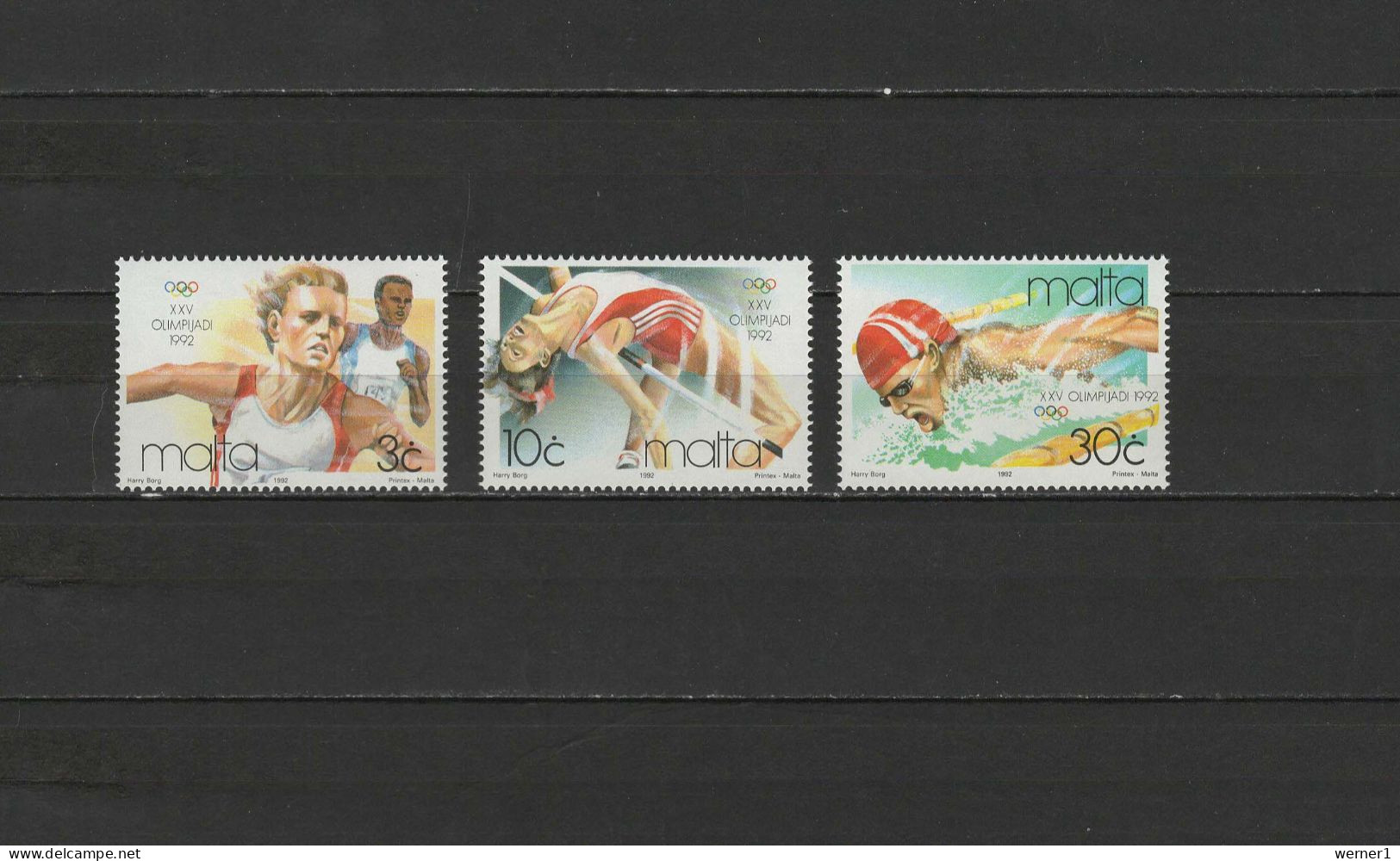 Malta 1992 Olympic Games Barcelona, Swimming Etc. Set Of 3 MNH - Verano 1992: Barcelona