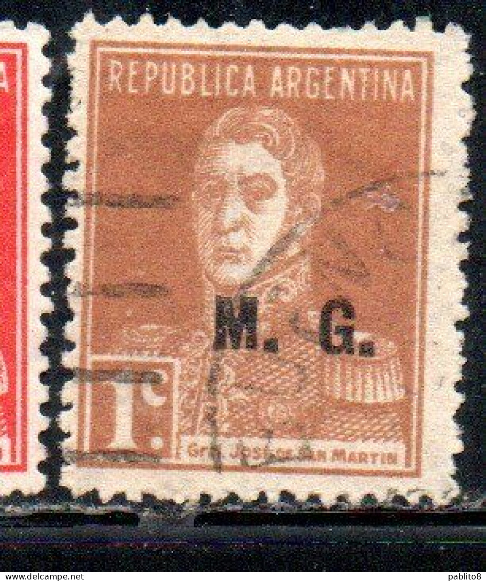 ARGENTINA 1923 1931 OFFICIAL DEPARTMENT STAMP OVERPRINTED M.G. MINISTRY OF WAR MG 1c USED USADO - Oficiales