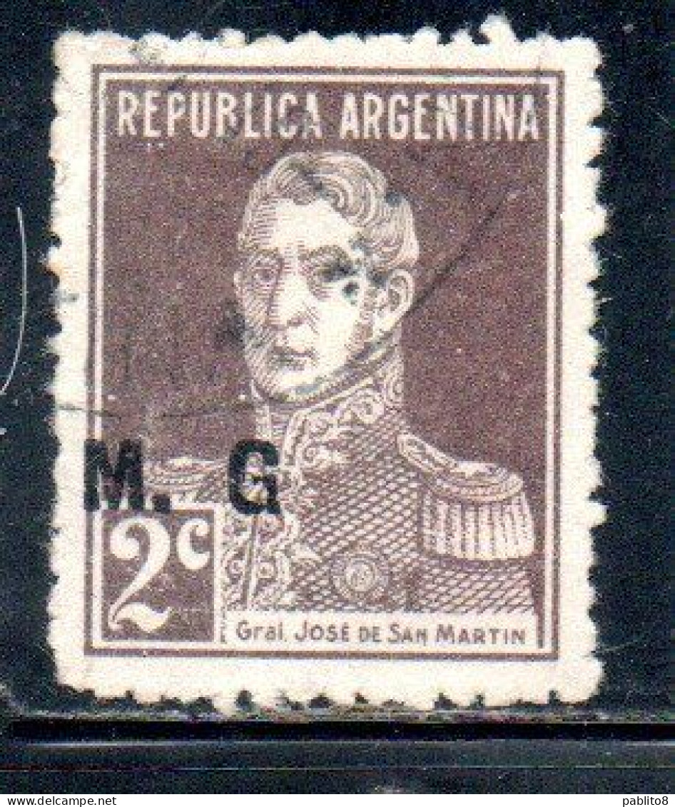 ARGENTINA 1923 1931 OFFICIAL DEPARTMENT STAMP OVERPRINTED M.G. MINISTRY OF WAR MG 2c USED USADO - Dienstmarken