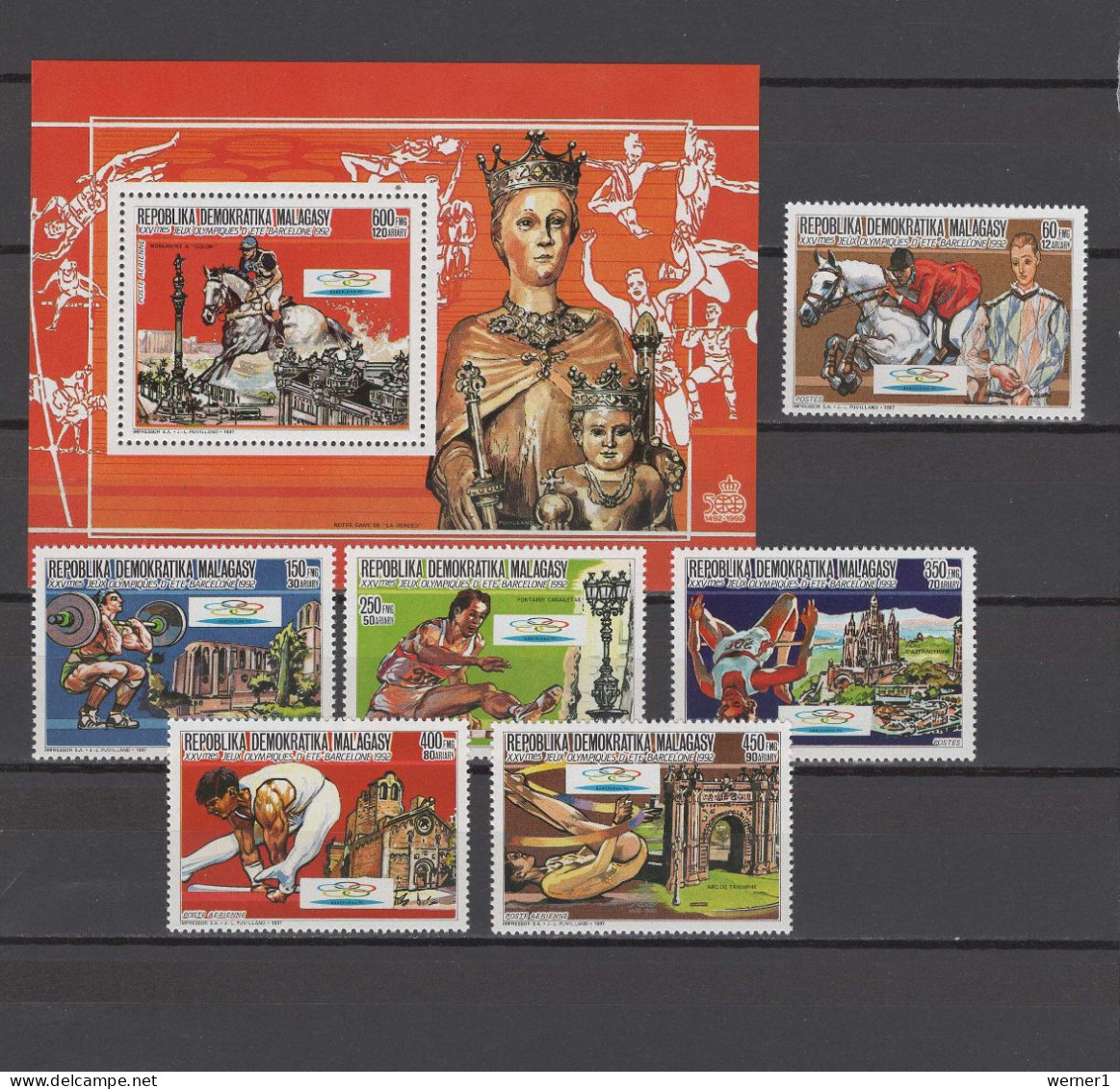 Malagasy - Madagascar 1987 Olympic Games Barcelona, Equestrian, Weightlifting Etc. Set Of 6 + S/s MNH - Zomer 1992: Barcelona