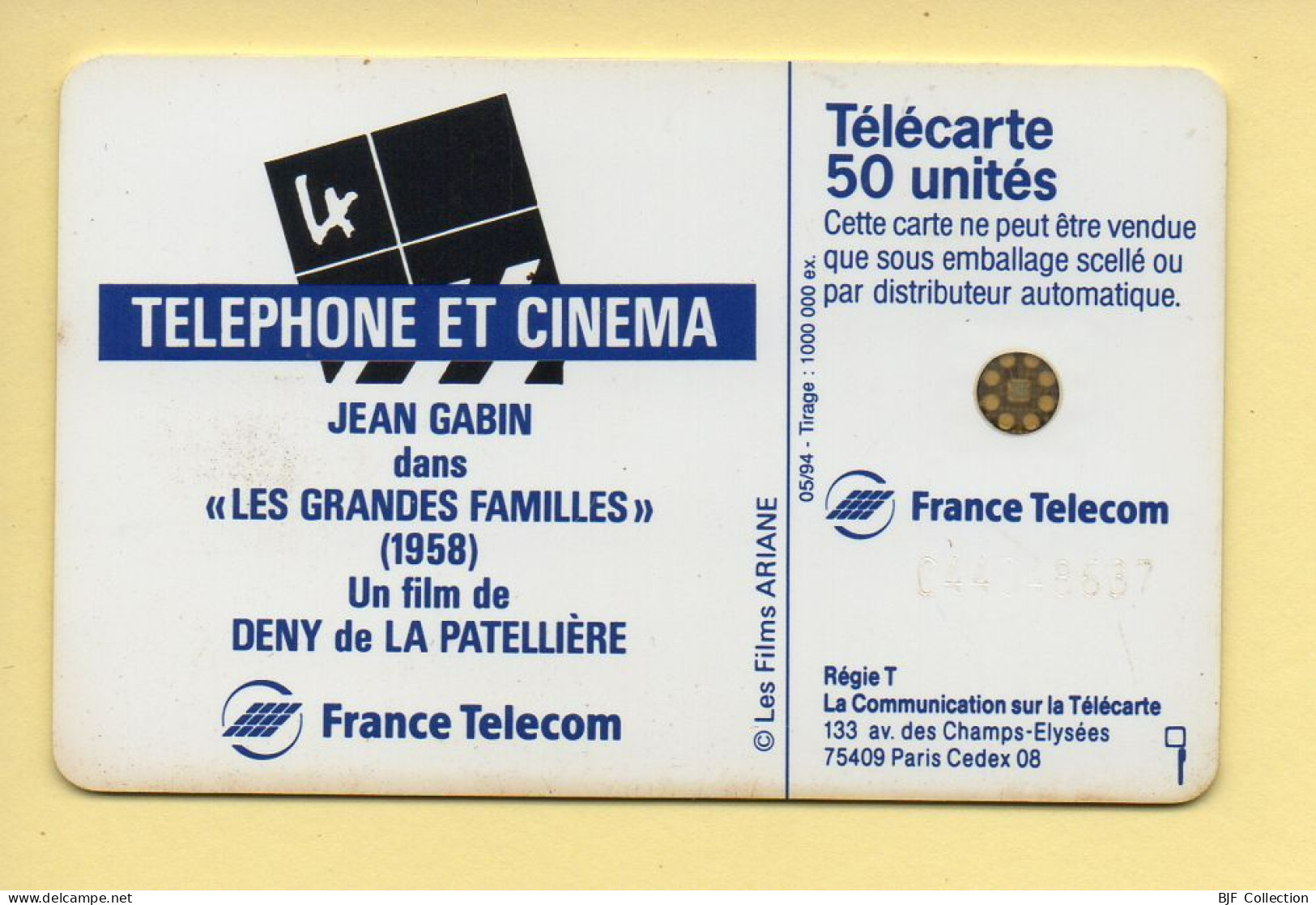 Télécarte 1994 : JEAN GABIN / 50 Unités / Numéro C44048637 / 05-94 (voir Puce Et Numéro Au Dos) - 1994