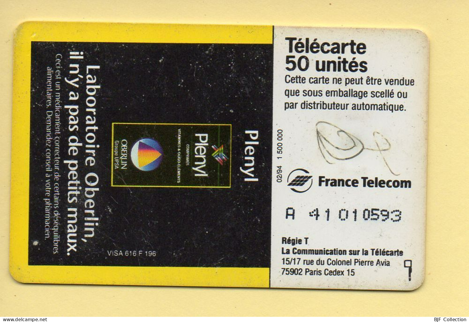 Télécarte 1994 : OBERLIN PLENYL / 50 Unités / Numéro A 41010593 / 02-94 (voir Puce Et Numéro Au Dos) - 1994