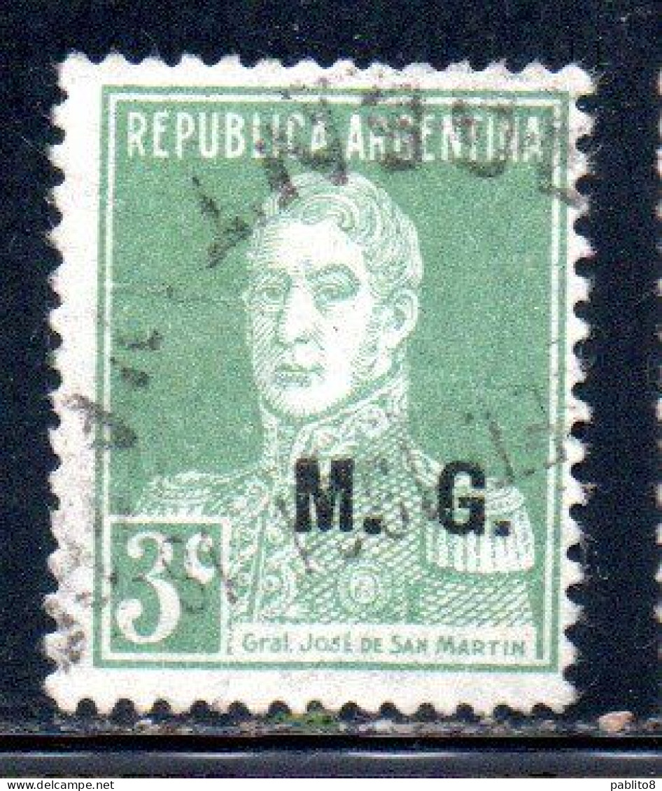 ARGENTINA 1923 1931 OFFICIAL DEPARTMENT STAMP OVERPRINTED M.G. MINISTRY OF WAR MG 3c USED USADO - Officials