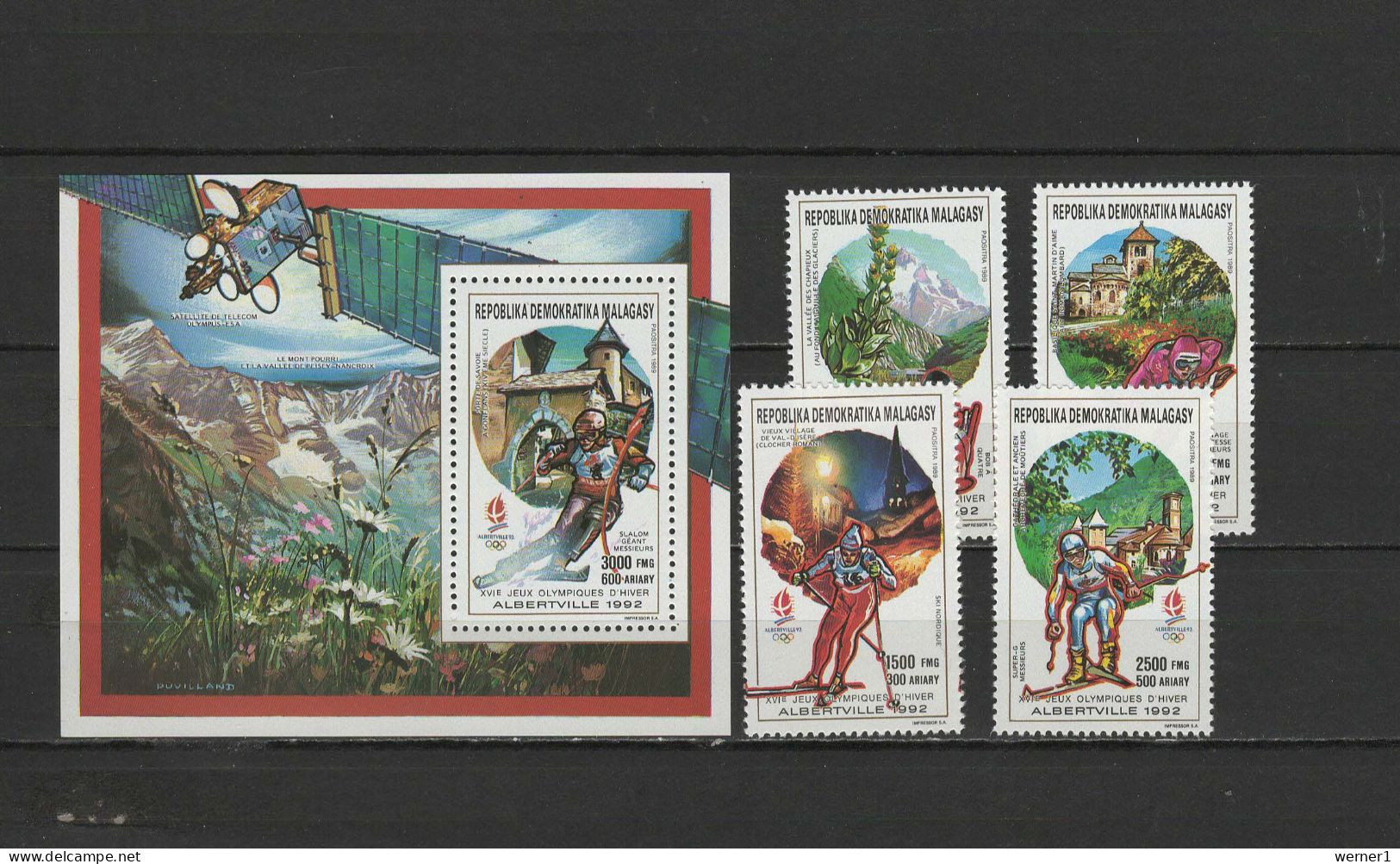 Malagasy - Madagascar 1990 Olympic Games Albertville, Space Set Of 4 + S/s MNH - Winter 1992: Albertville