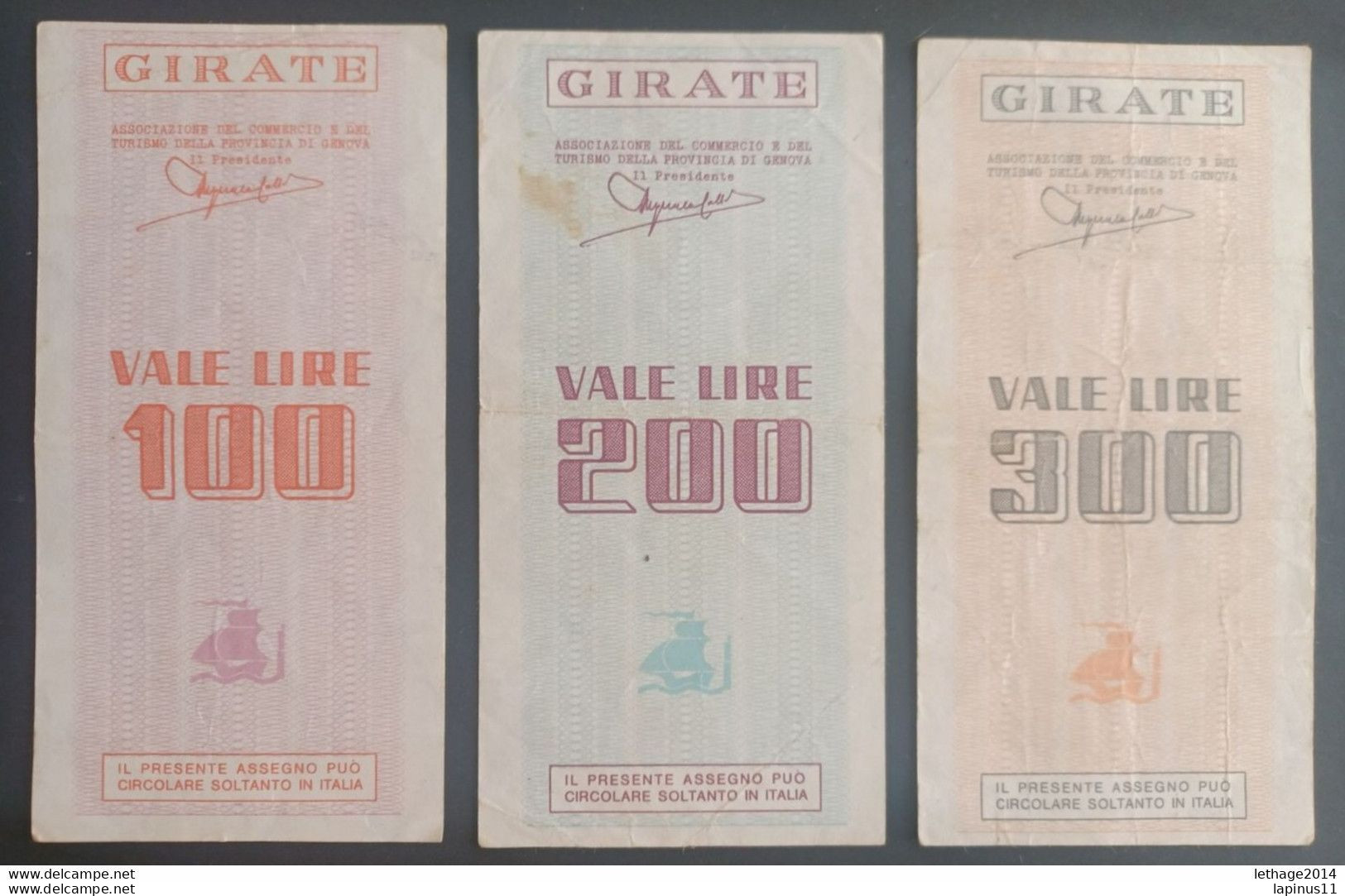 BANKNOTE ITALY MINICHECKS 100 -200 - 300 LIRE BANK OF CHIAVARI AND THE LIGURIAN RIVIERA 1977 UNCIRCULATED - [10] Chèques