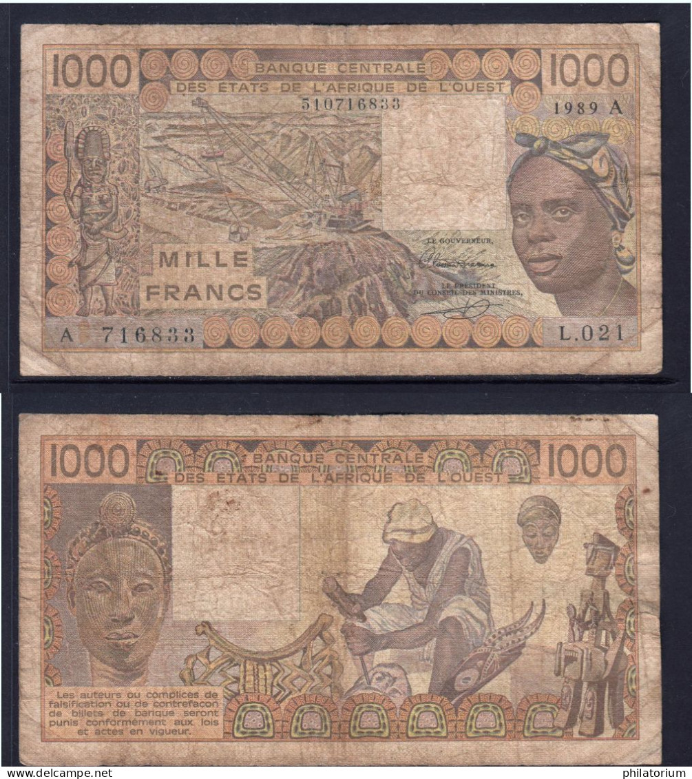 1000 Francs CFA, 1989 A, Côte D' Ivoire, L.021, A 716833, Oberthur, P#_07, Banque Centrale États De L'Afrique De L'Ouest - Westafrikanischer Staaten