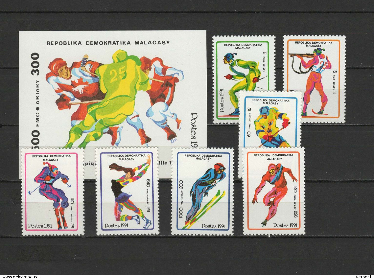 Malagasy - Madagascar 1991 Olympic Games Albertville Set Of 7 + S/s MNH - Inverno1992: Albertville