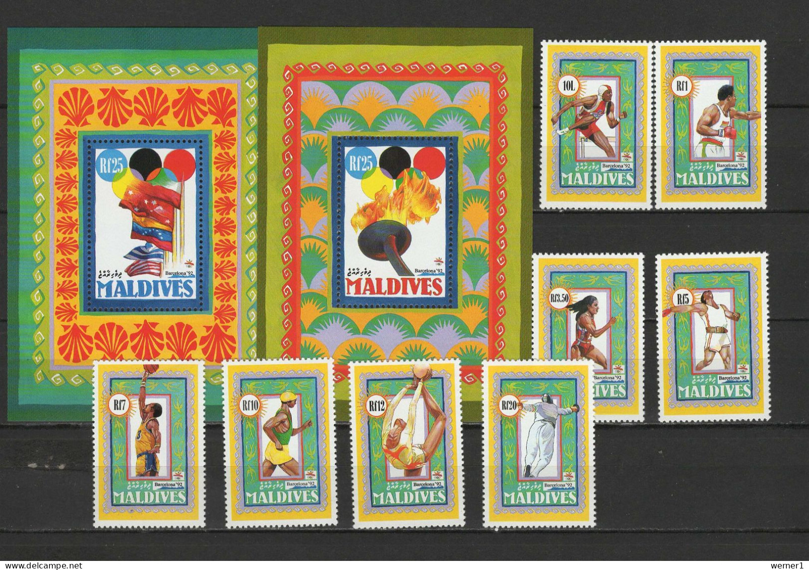 Maldives 1992 Olympic Games Barcelona, Baskeball, Fencing Etc. Set Of 8 + 2 S/s MNH - Verano 1992: Barcelona