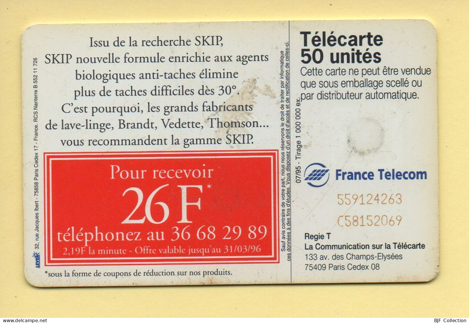 Télécarte 1995 : SKIP / 50 Unités / 07-95 (voir Puce Et Numéro Au Dos) - 1995