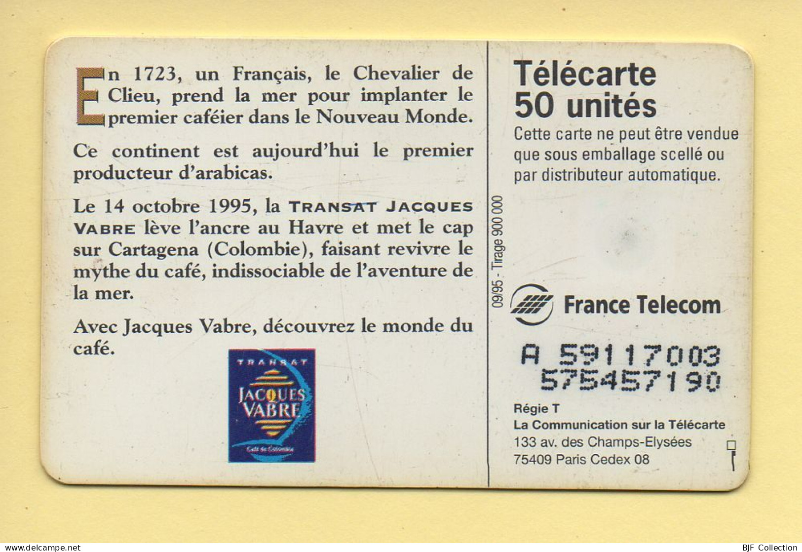 Télécarte 1995 : J.VABRE TRANSAT / 50 Unités / 09-95 / Justifié à Droite (voir Puce Et Numéro Au Dos) - 1995