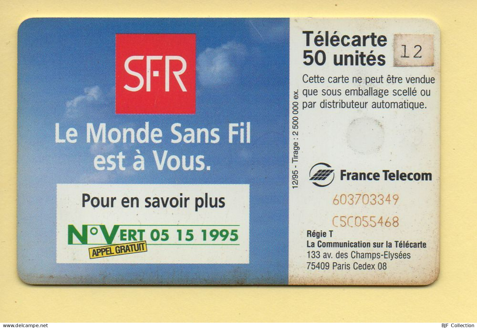 Télécarte 1995 : SFR 4 / 50 Unités / 12-95 (voir Puce Et Numéro Au Dos) - 1995