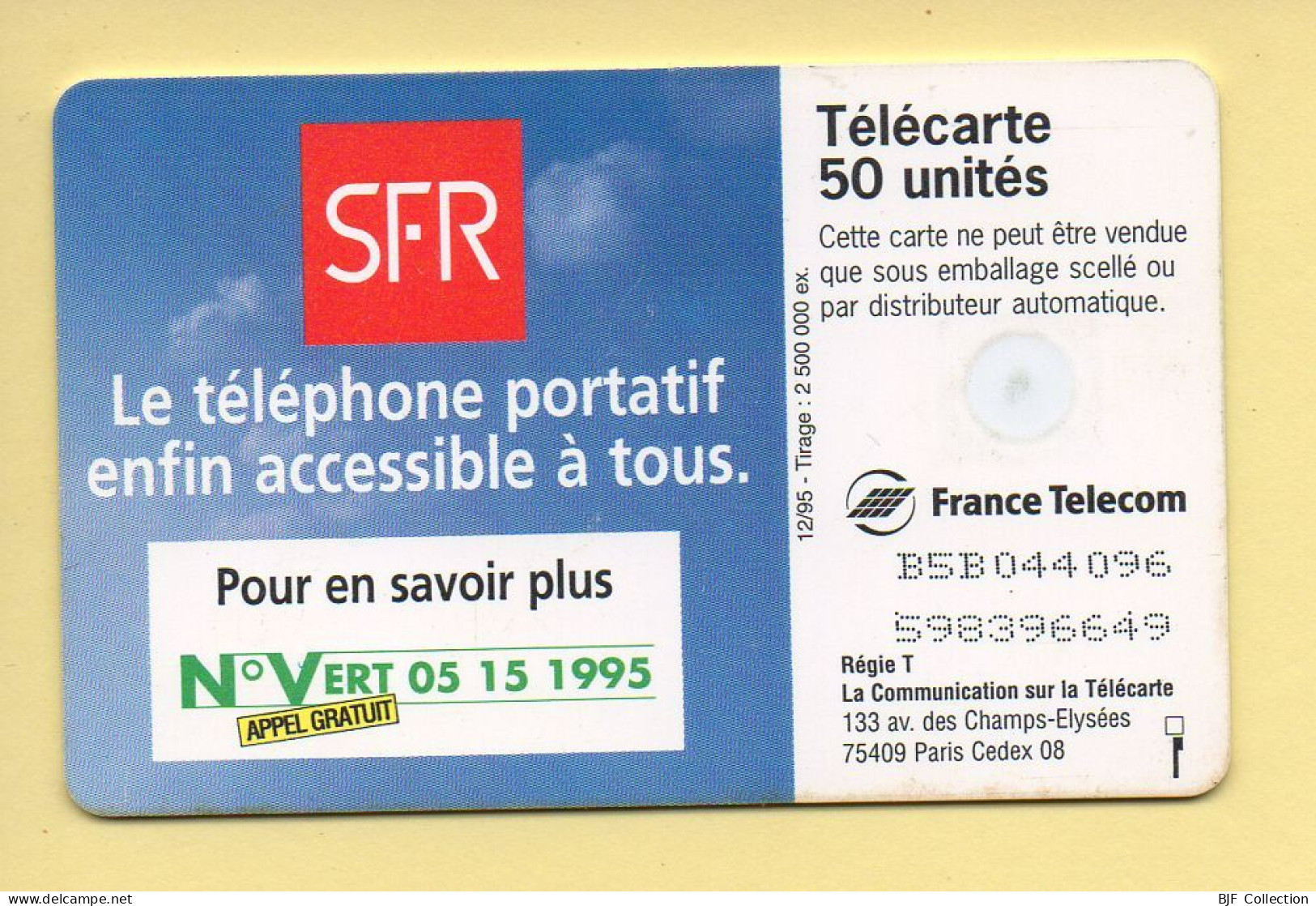 Télécarte 1995 : SFR 3 / 50 Unités / 12-95 (voir Puce Et Numéro Au Dos) - 1995