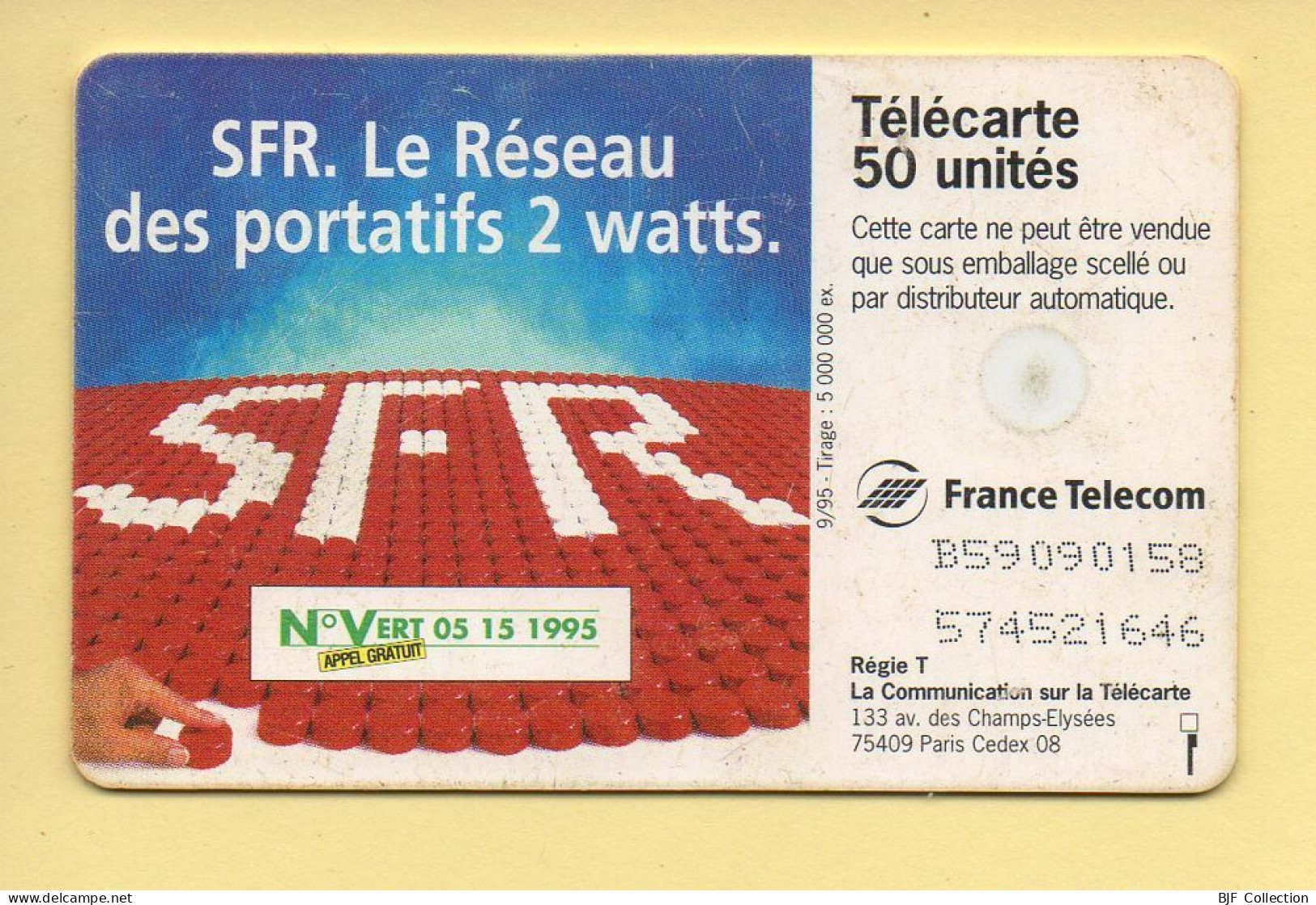 Télécarte 1995 : SFR 2 / 50 Unités / N° B59090158/574521646 / 09-95 (voir Puce Et Numéro Au Dos) - 1995