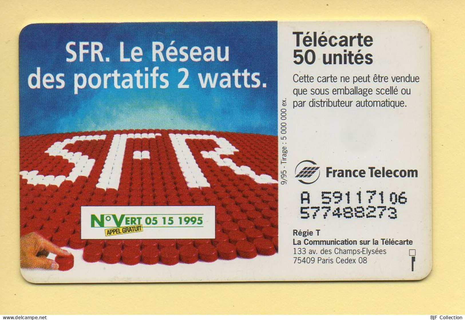 Télécarte 1995 : SFR 2 / 50 Unités / N° A 59117106/577488273 / 09-95 (voir Puce Et Numéro Au Dos) - 1995