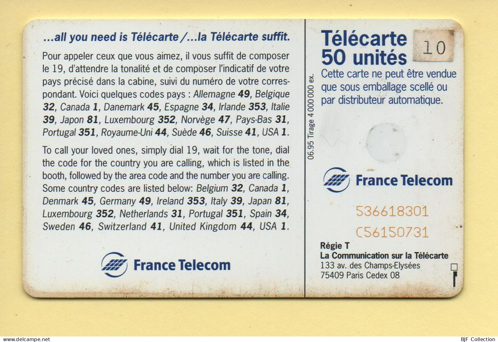 Télécarte 1995 : CALL HOME 95 / 50 Unités / N° 536618301/C56150731 / 06-95 (voir Puce Et Numéro Au Dos) - 1995