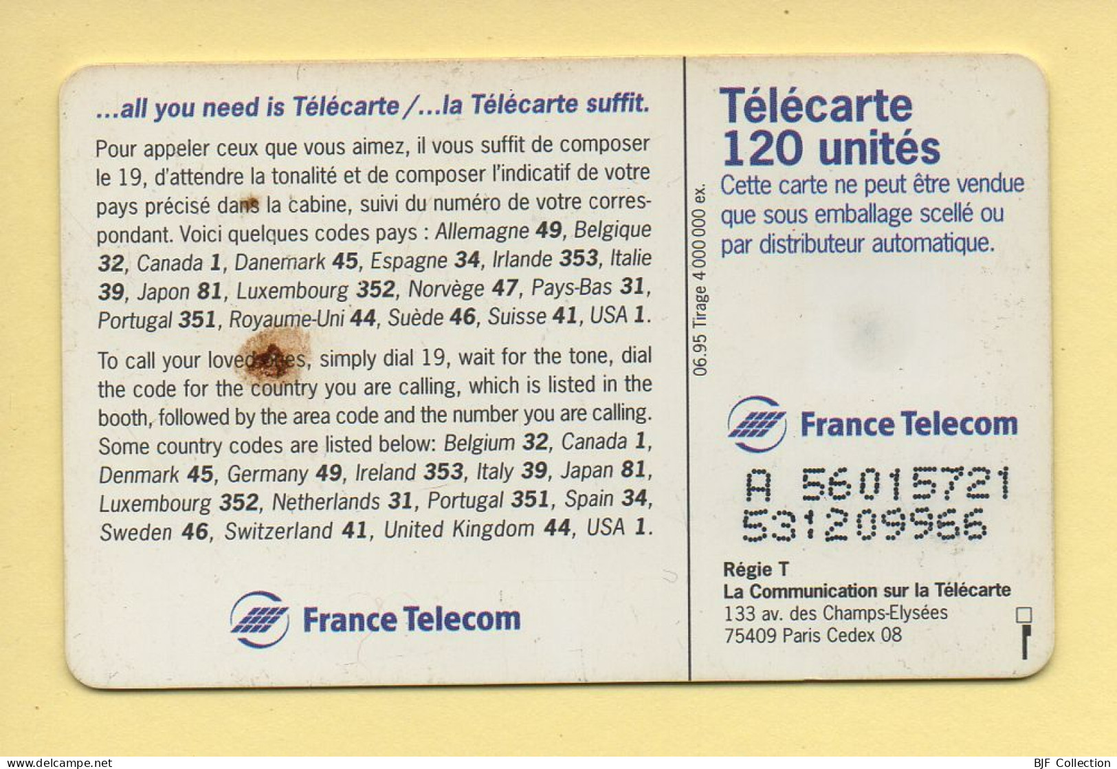 Télécarte 1995 : CALL HOME 95 / 120 Unités / N° A 560115721/531209966 / 06-95 (voir Puce Et Numéro Au Dos) - 1995