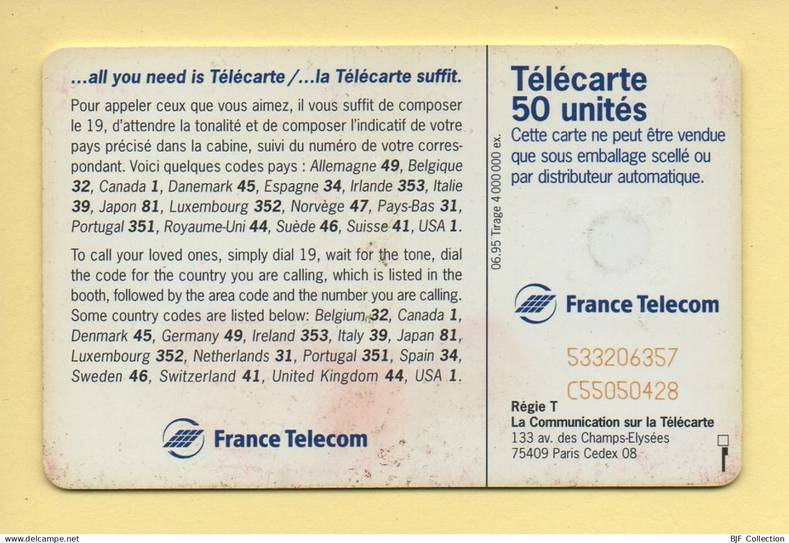 Télécarte 1995 : CALL HOME 95 / 50 Unités / N° 533206357/C55050428 / 06-95 (voir Puce Et Numéro Au Dos) - 1995