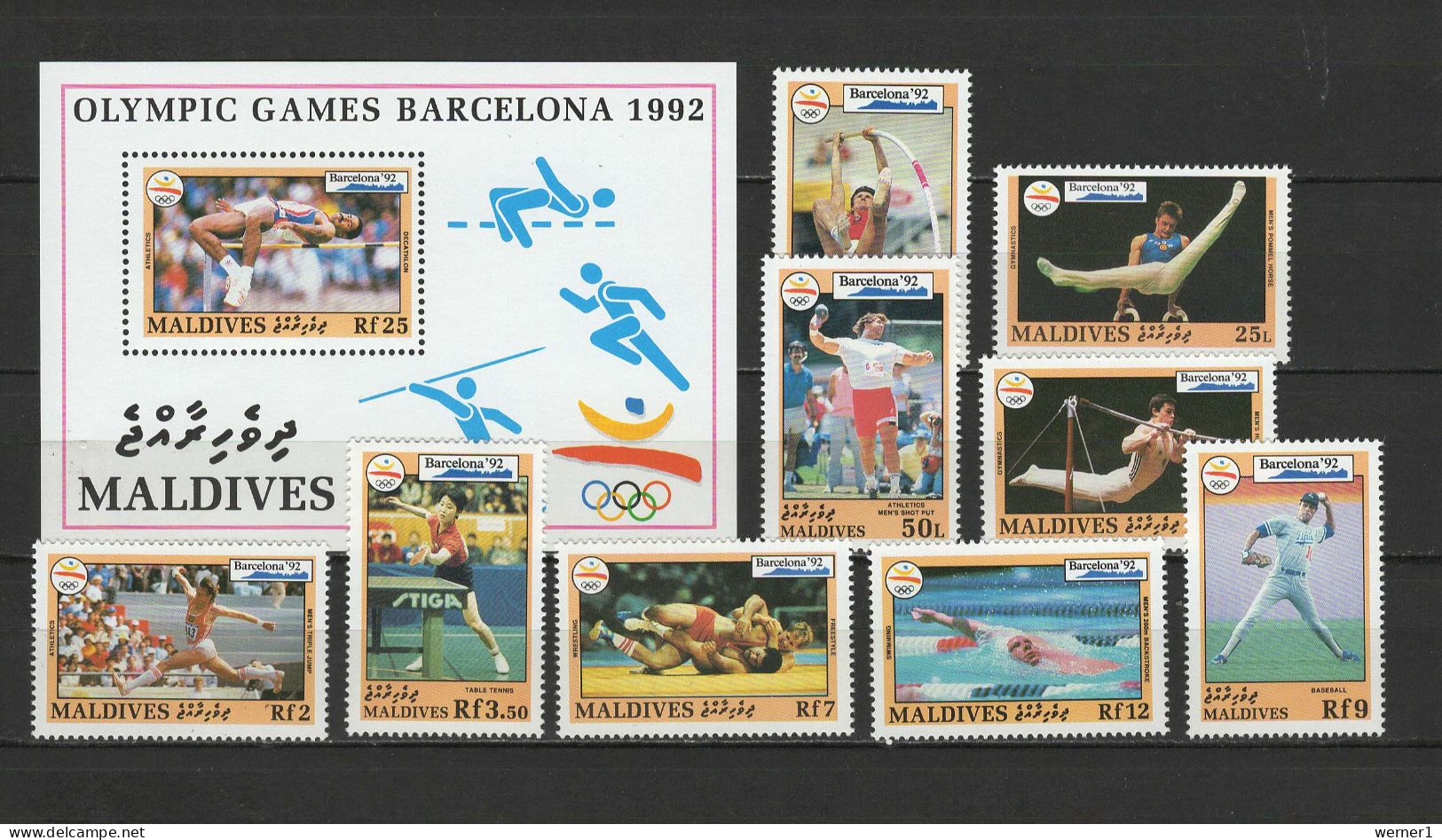 Maldives 1992 Olympic Games Barcelona, Handball, Table Tennis, Swimming, Etc. Set Of 9 + S/s MNH - Estate 1992: Barcellona