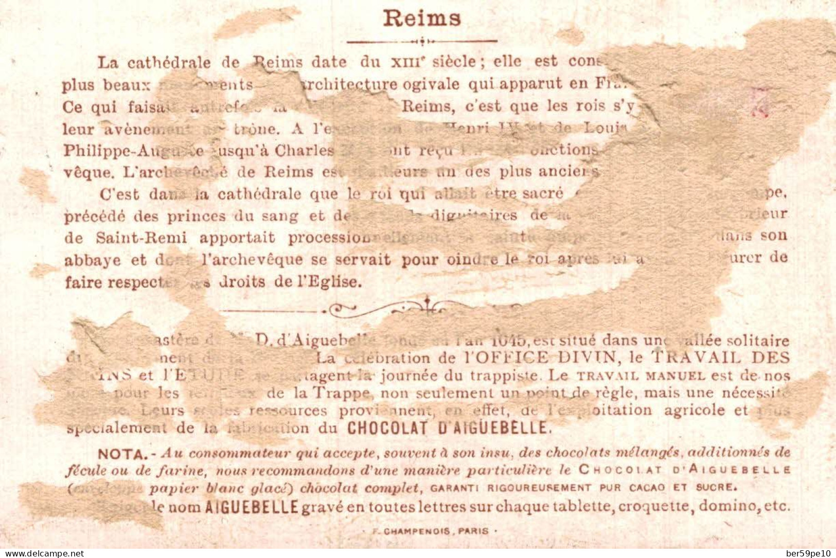 CHROMO EDITE PAR LA CHOCOLATERIE D'AIGUEBELLE MONASTERE DE LA TRAPPE DROME SACRE DE CHARLES VII A REIMS 1429 - Aiguebelle