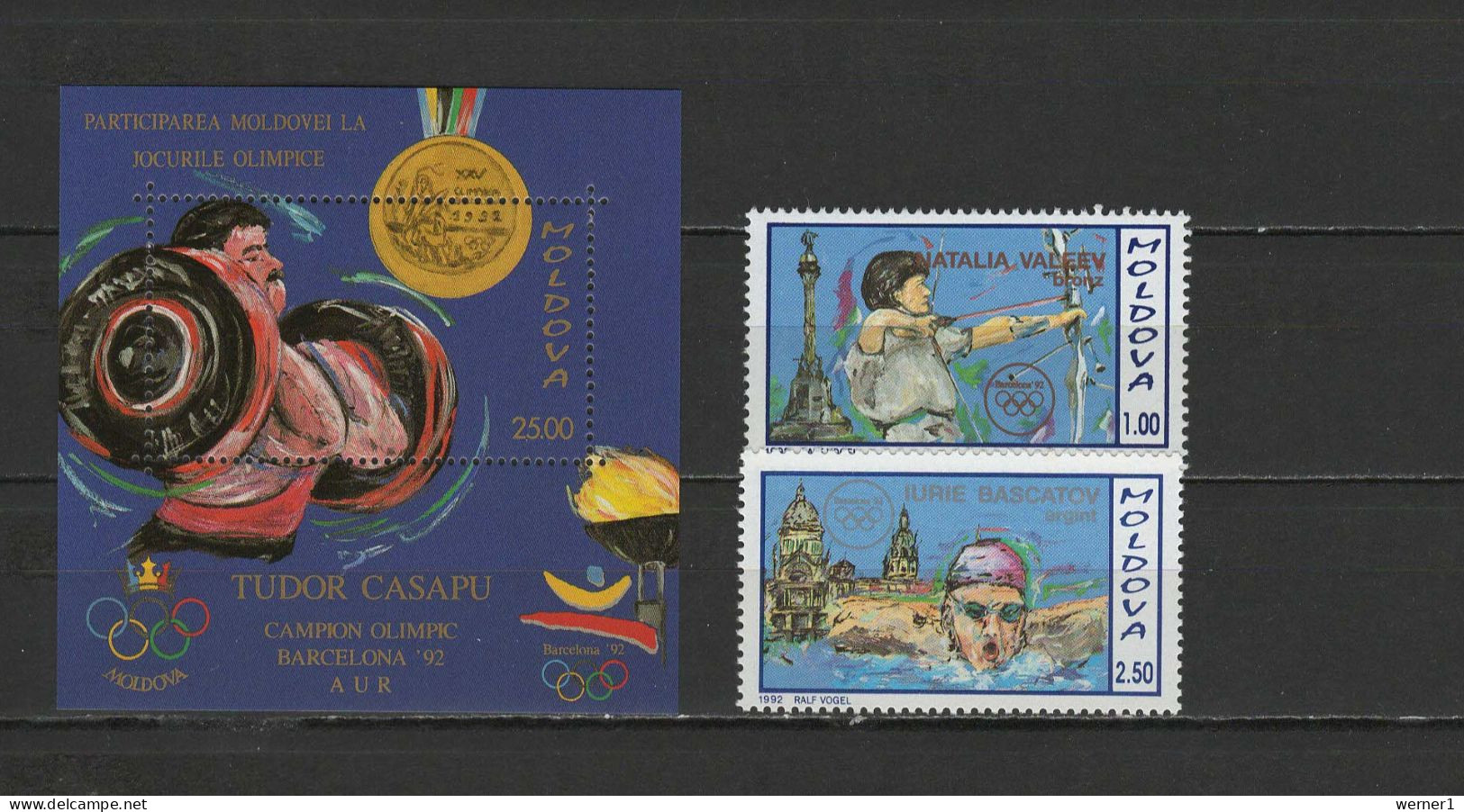 Moldova 1992 Olympic Games Barcelona, Weightlifting, Archery, Swimming, Winners Set Of 2 + S/s MNH - Verano 1992: Barcelona