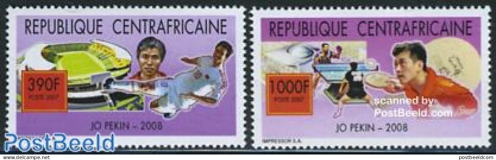 Central Africa 2007 Olympic Games Bejing 2v, Mint NH, Sport - Olympic Games - Table Tennis - Tenis De Mesa