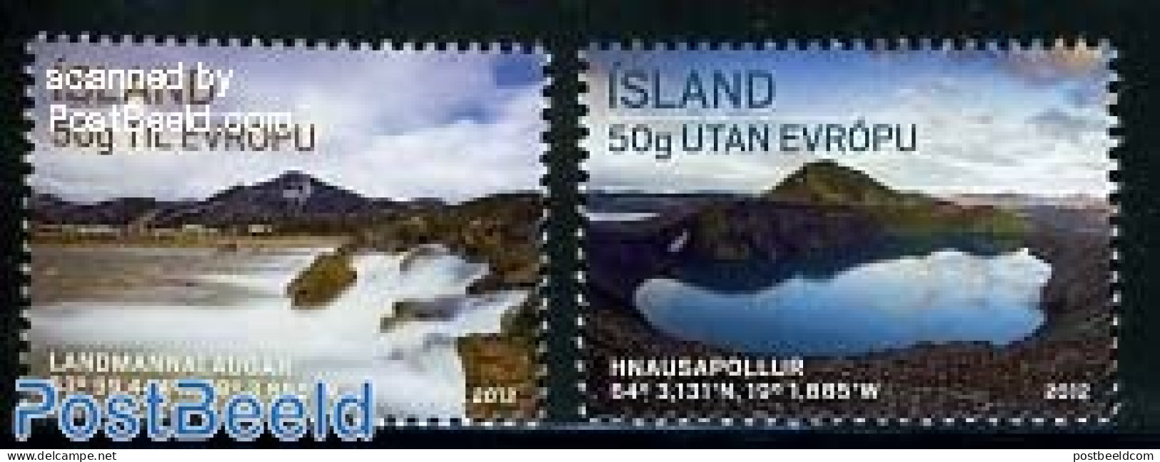 Iceland 2012 Tourism 2v, Mint NH, Nature - Various - Water, Dams & Falls - Tourism - Nuevos