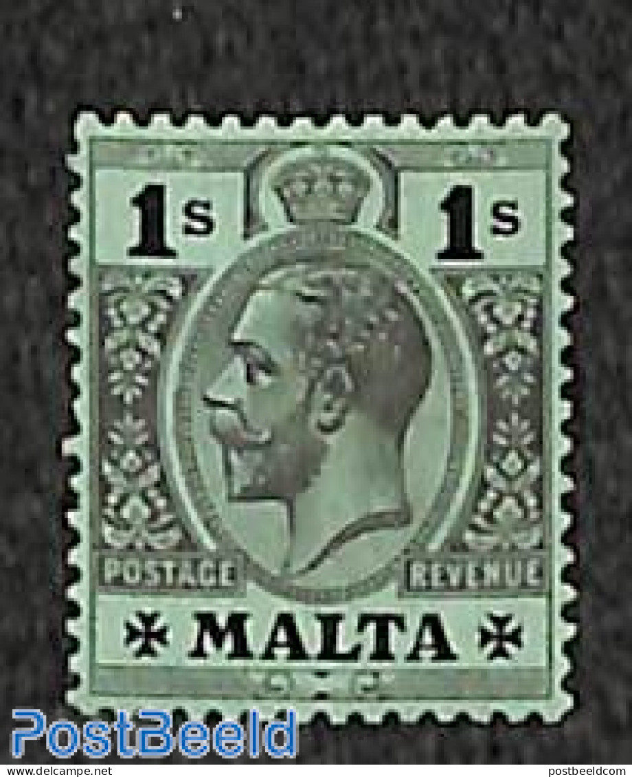 Malta 1914 1sh On Smaragd Both Sides, Stamp Out Of Set, Unused (hinged) - Malta