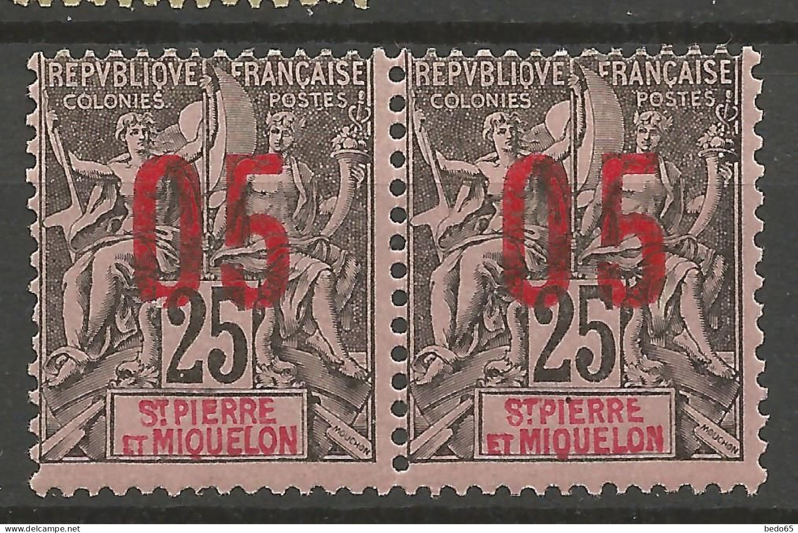 SAINT-PIERRE-ET-MIQUELON N° 98A Tenant à 98**  NEUF* TRACE DE CHARNIERE  / Hinge  / MH - Unused Stamps