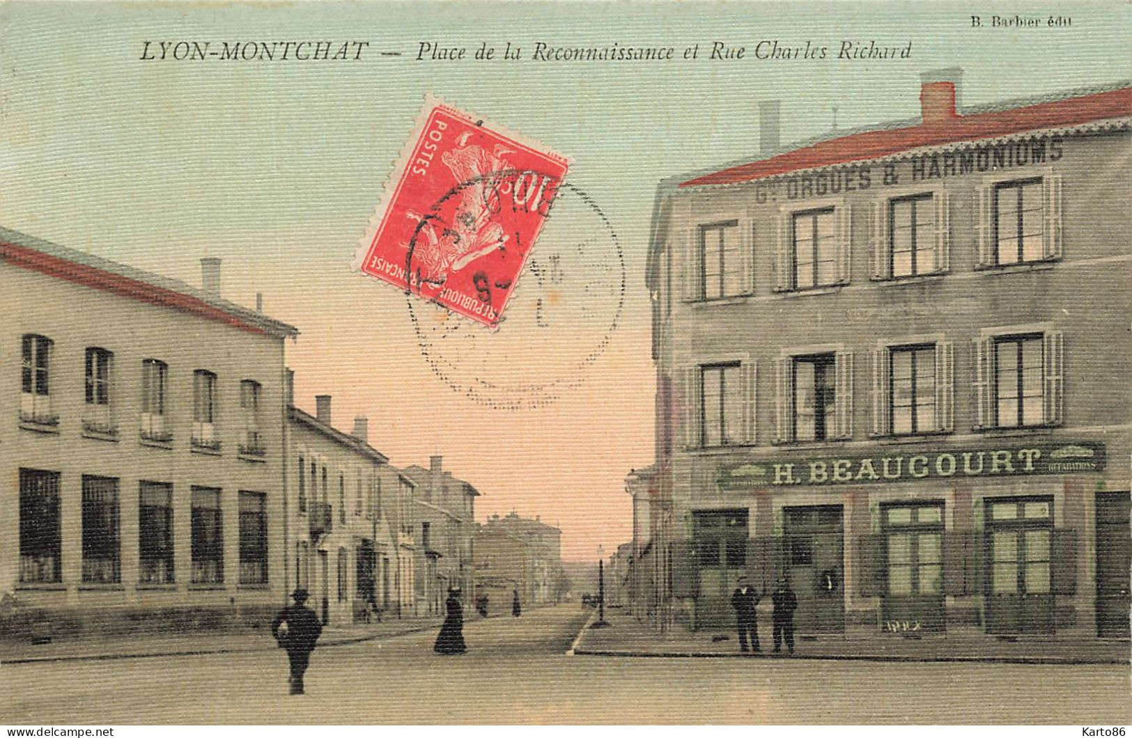 Lyon Montchat 3ème * Quartier * Place De La Reconnaissance Et Rue Charles Richard * H. BEAUCOURT * Cpa Toilée Colorisée - Lyon 3